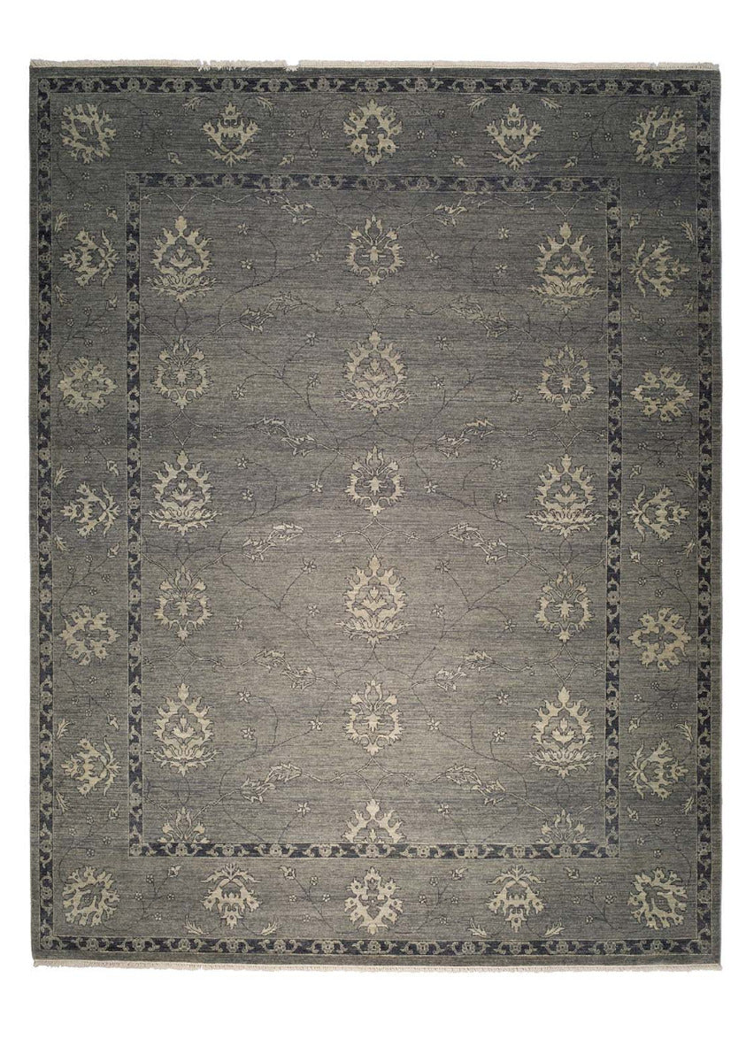Authentic oriental rug with delicate floral pattern in blue