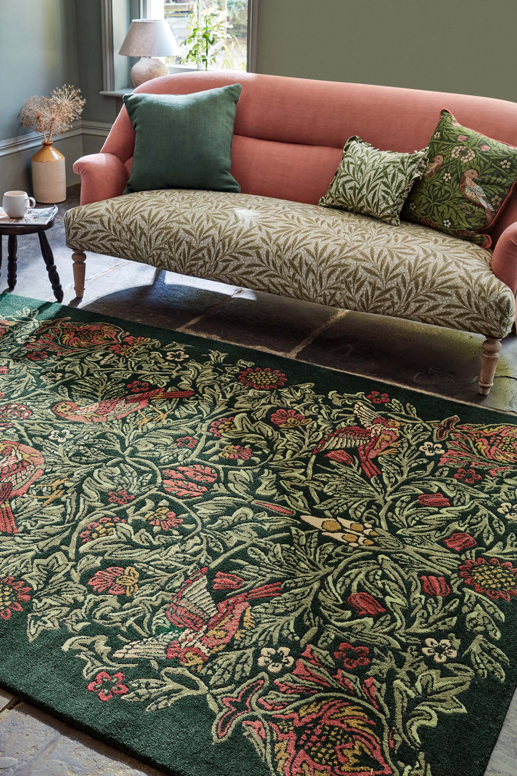 Green floral abstract rug