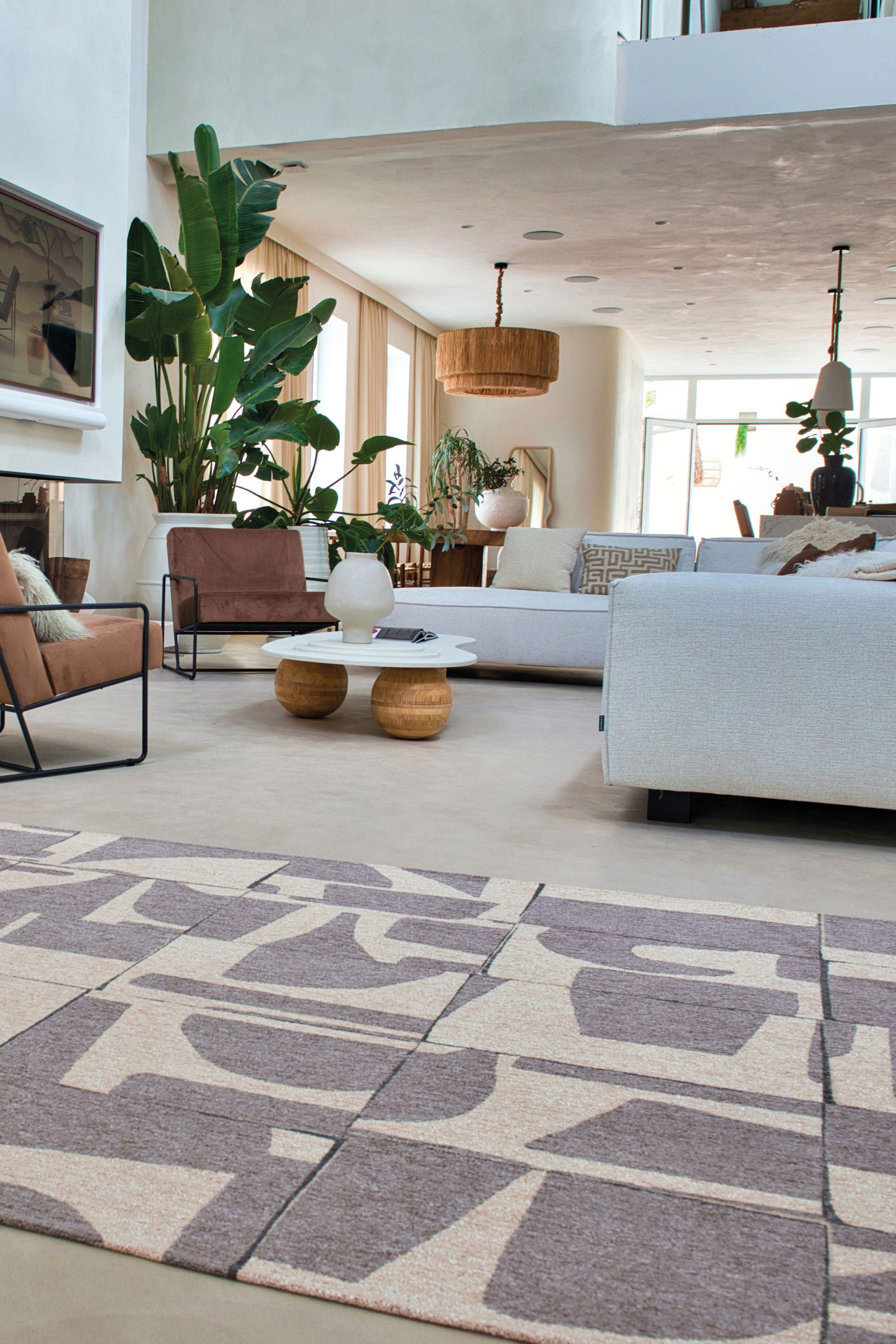 Modern abstract rug with grey patchwork pattern