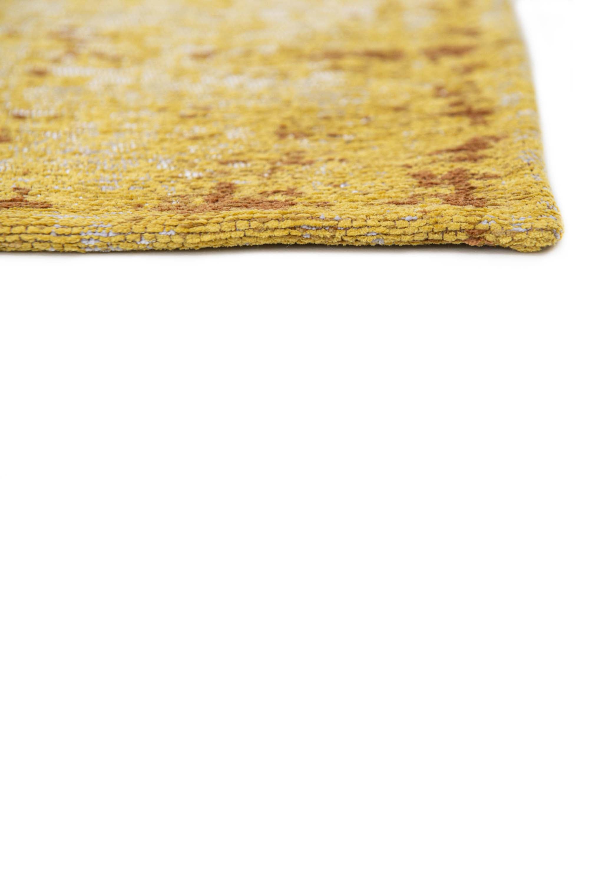 Yellow vintage Kirman-inspired rug with faded medallion pattern