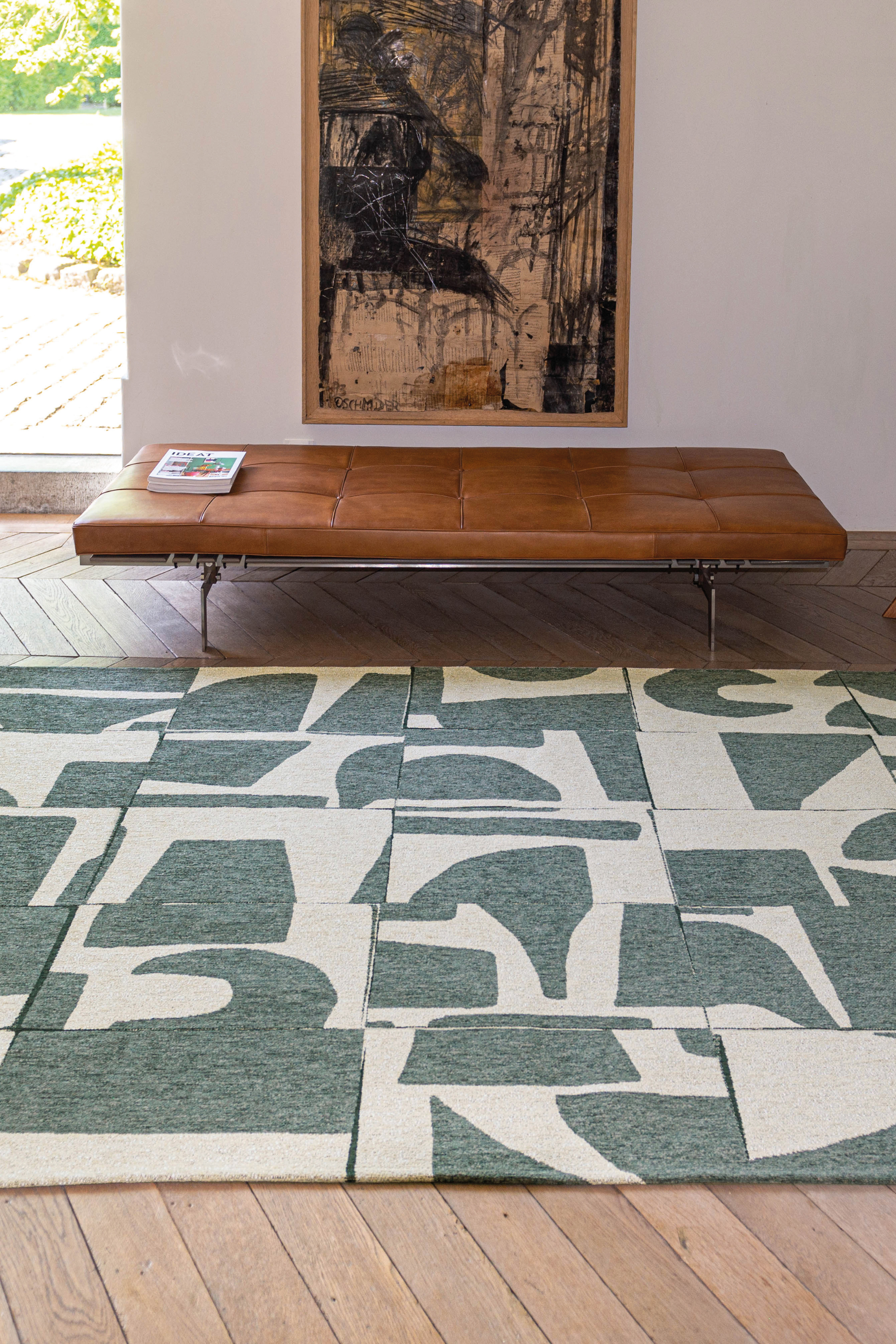 green abstract rug