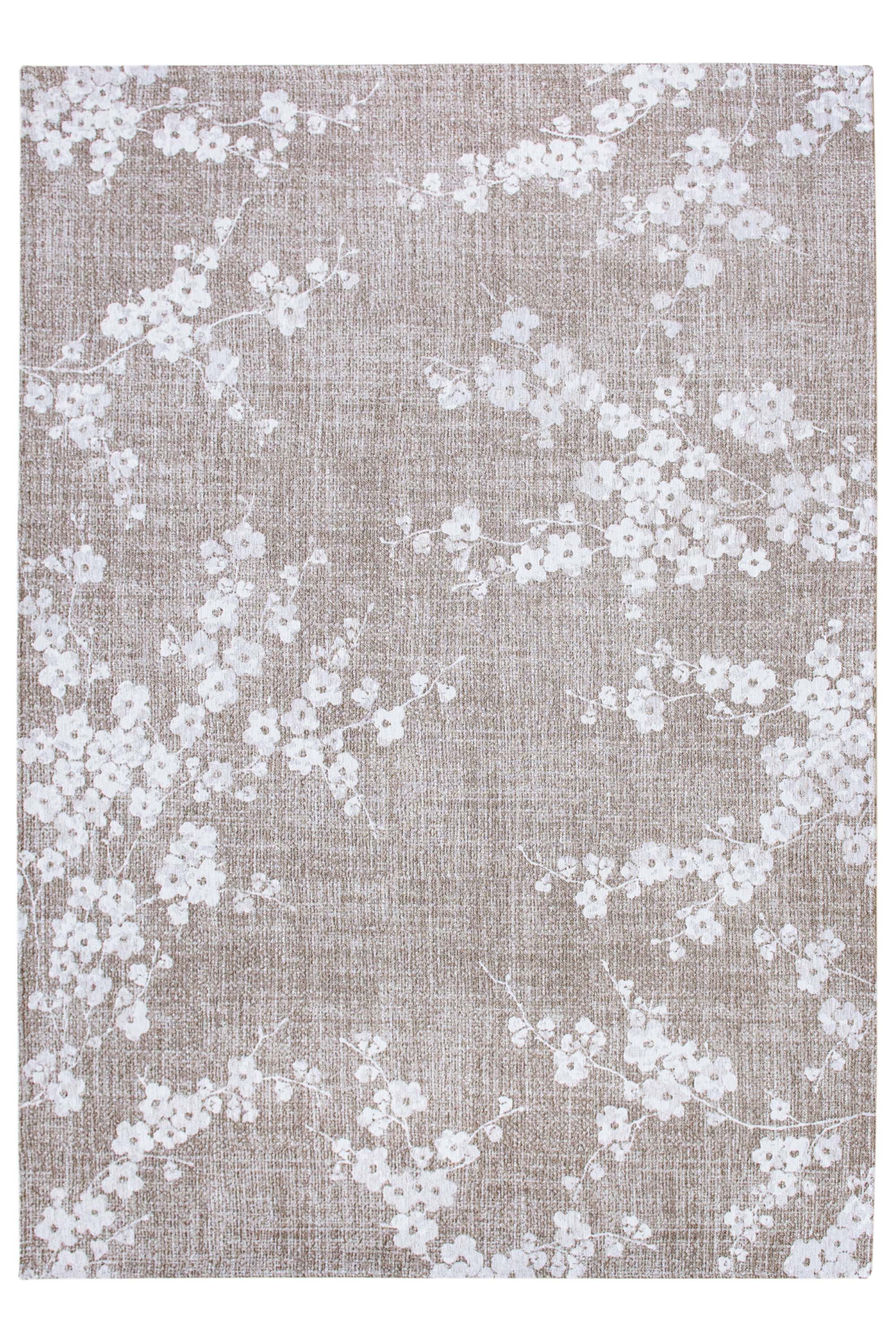 Modern abstract rug with subtle beige floral pattern