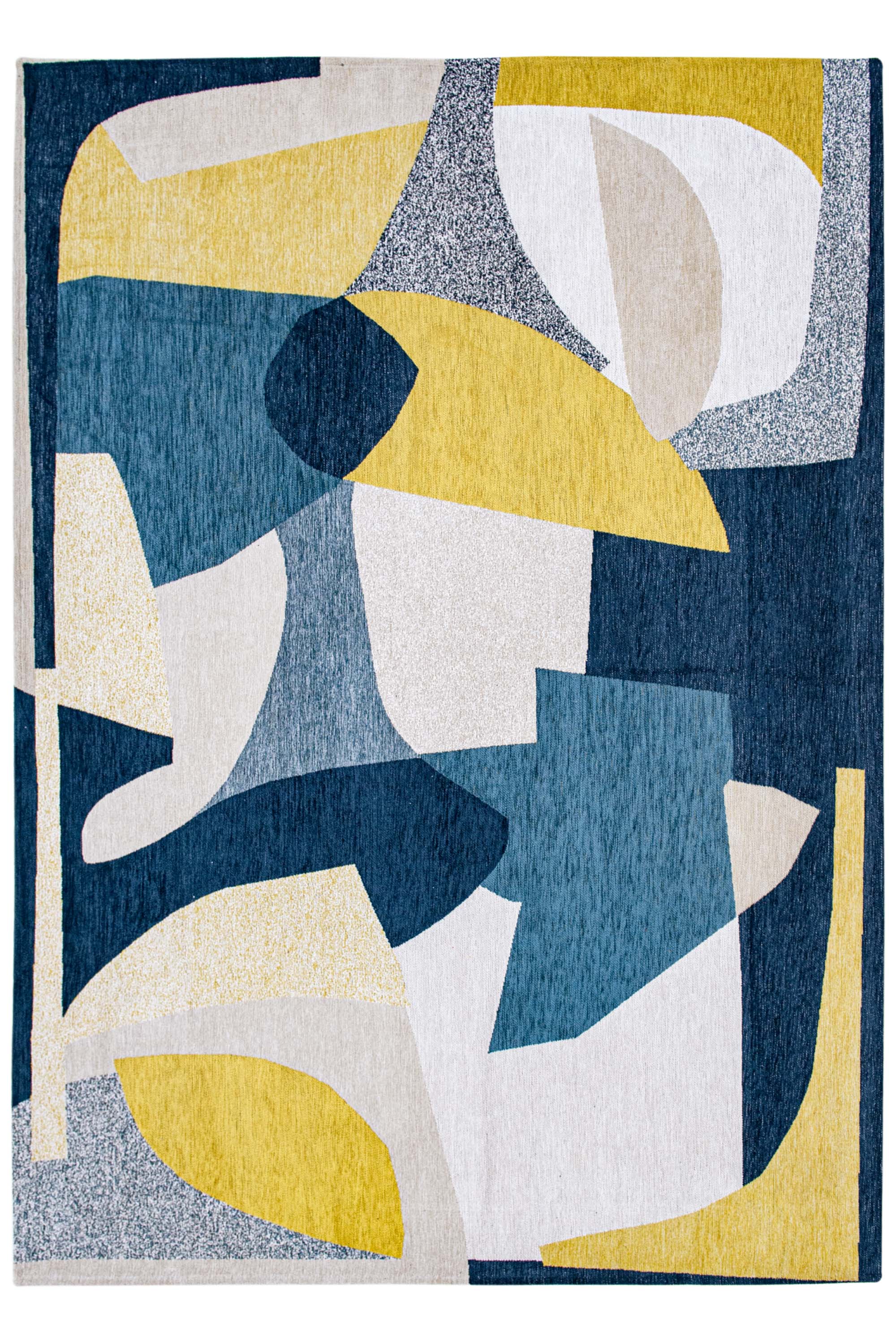 Modern rug with blue and yellow abstract pattern