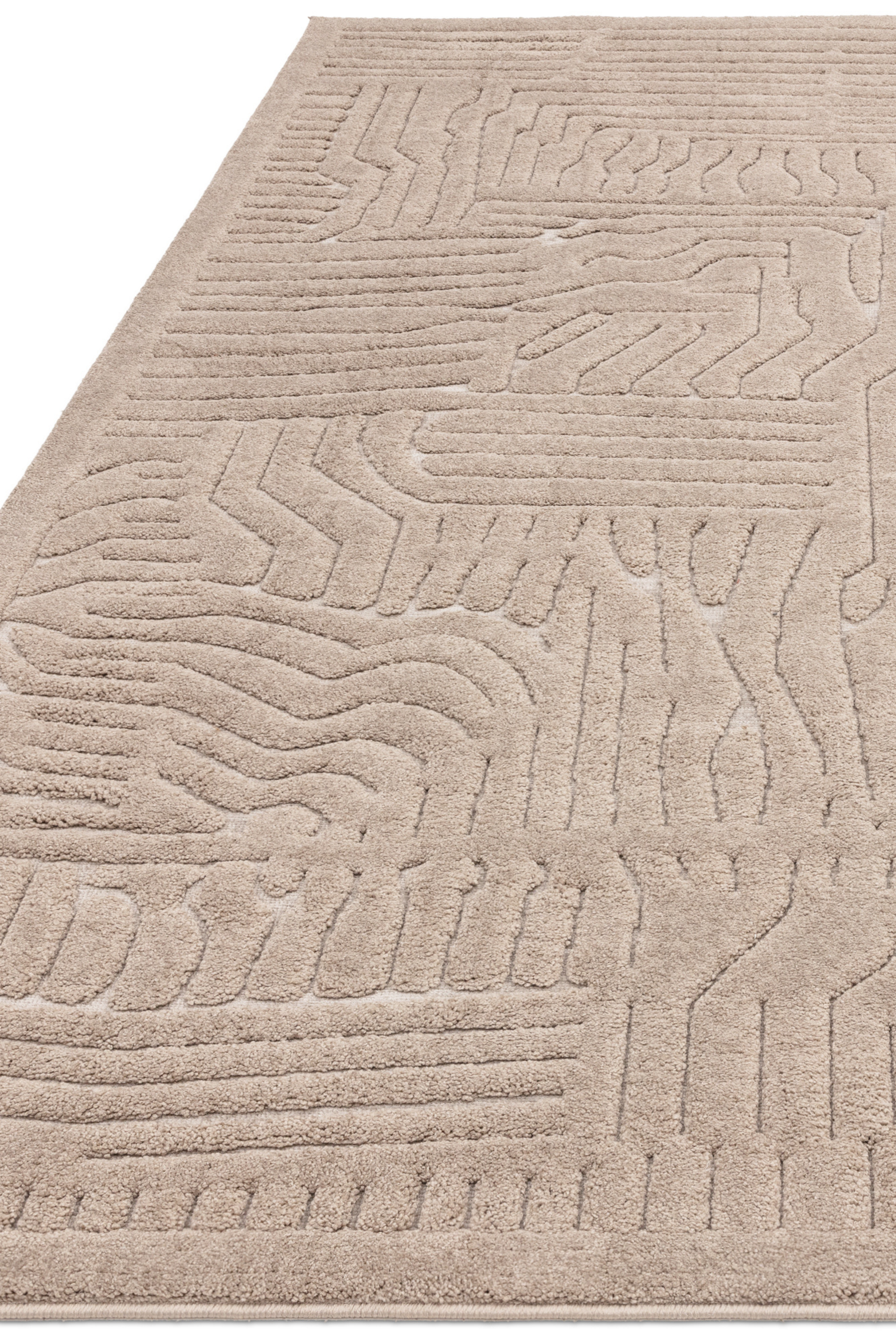 Beige rug with high-low pile and minimal geometric pattern 
