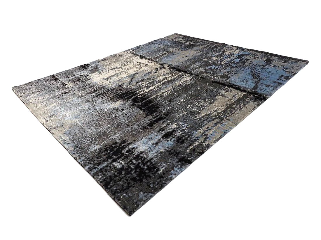 abstract area rug in grey, beige and blue