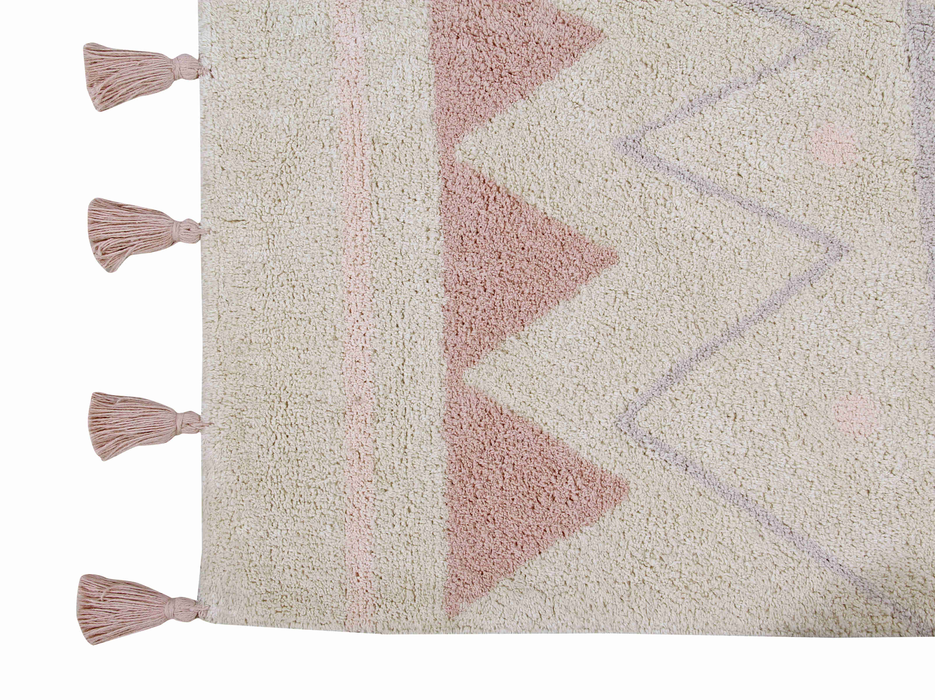 Rectangular natural beige rug with pink