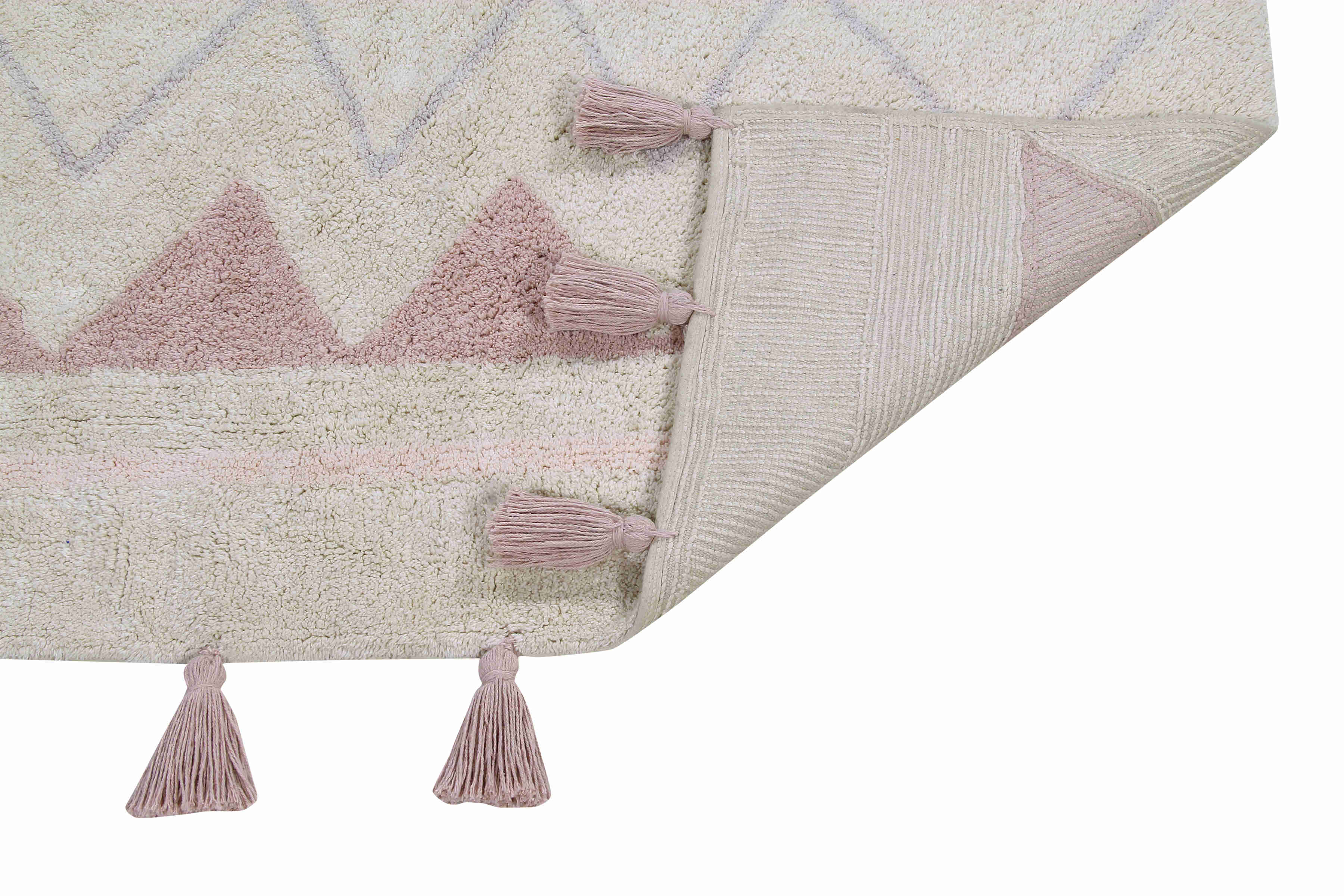 Rectangular natural beige rug with pink