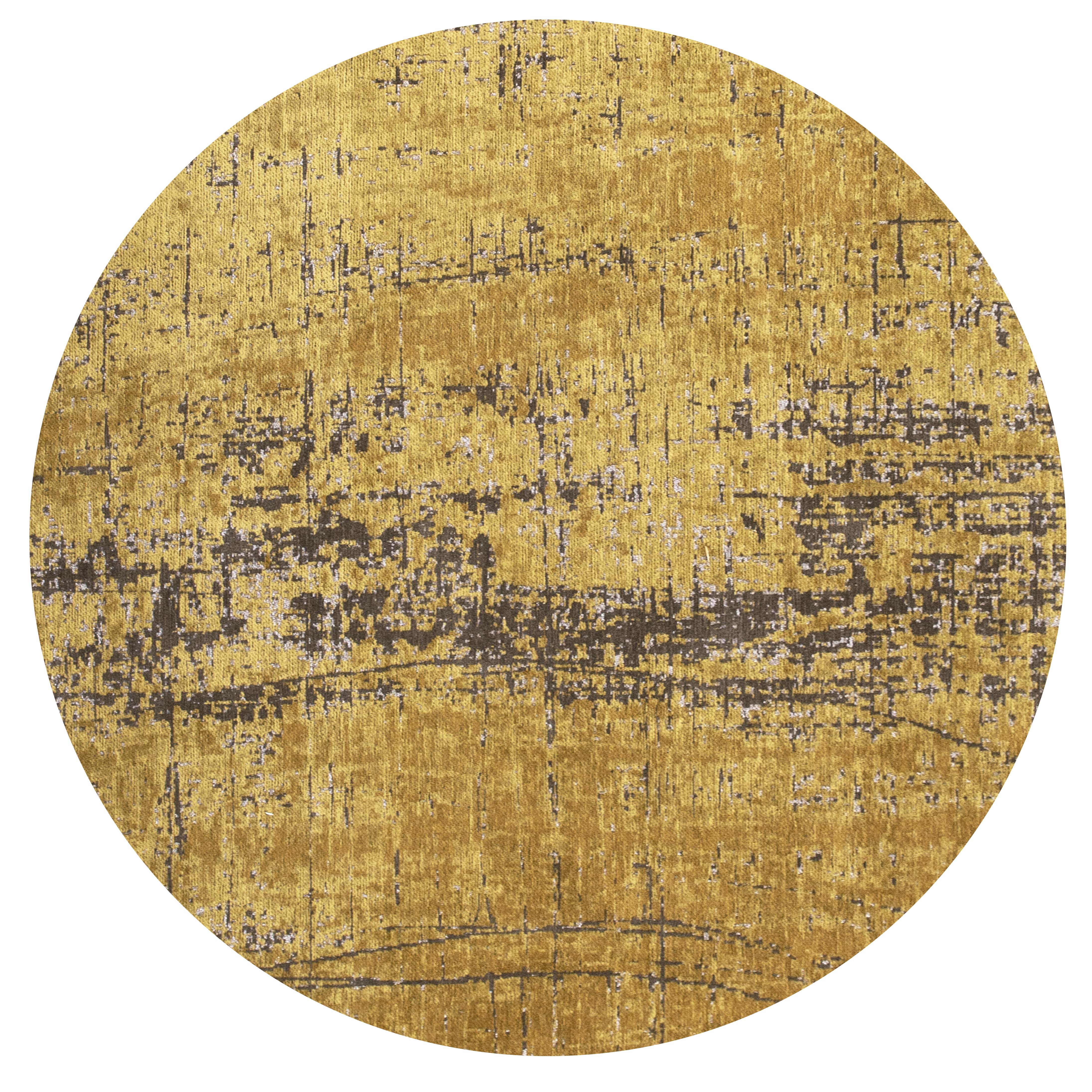 Gold circle flatweave area rug with abstract design