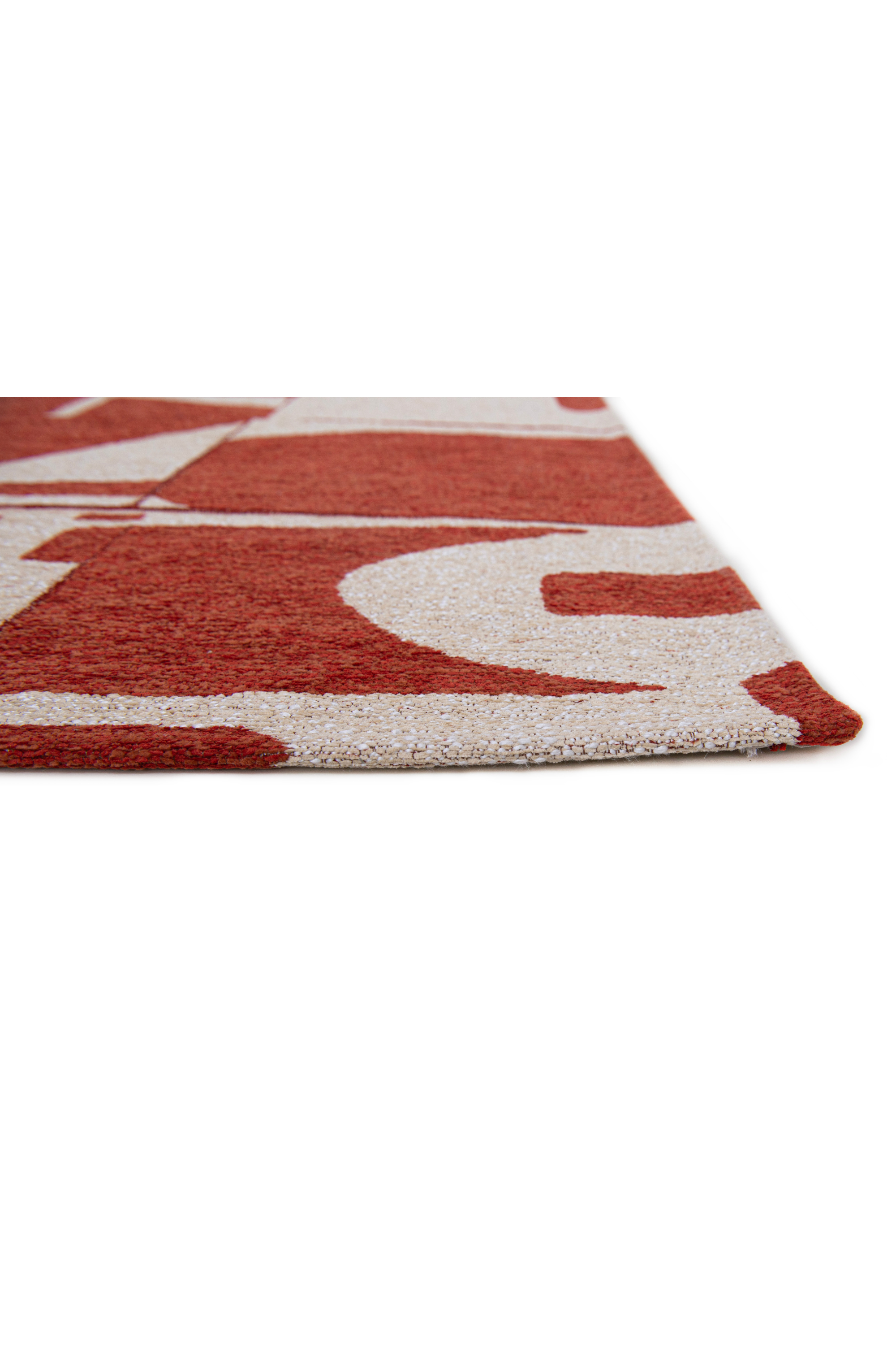 Modern abstract rug with red patchwork pattern