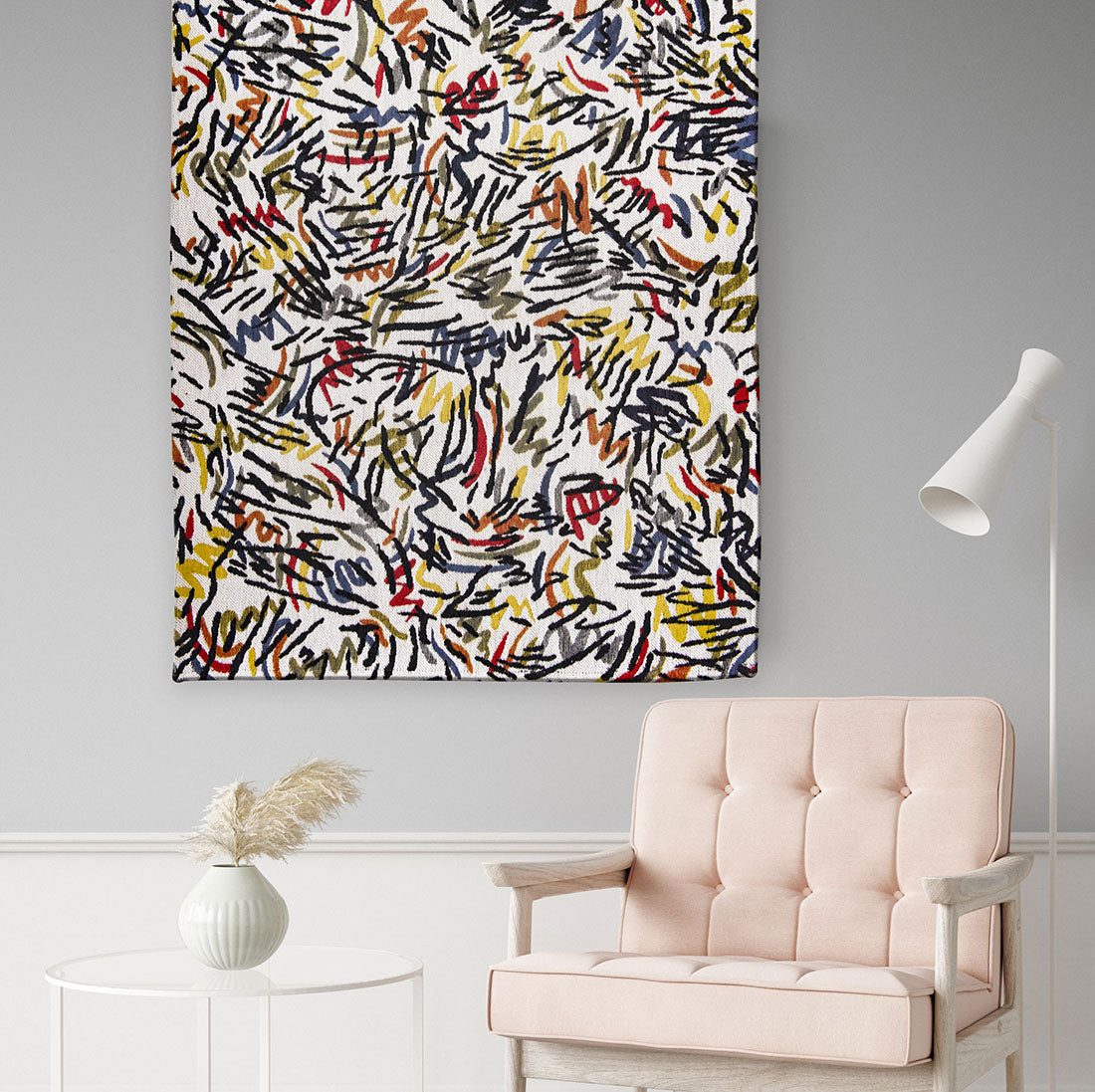 multicolour abstract rug with a squiggle design