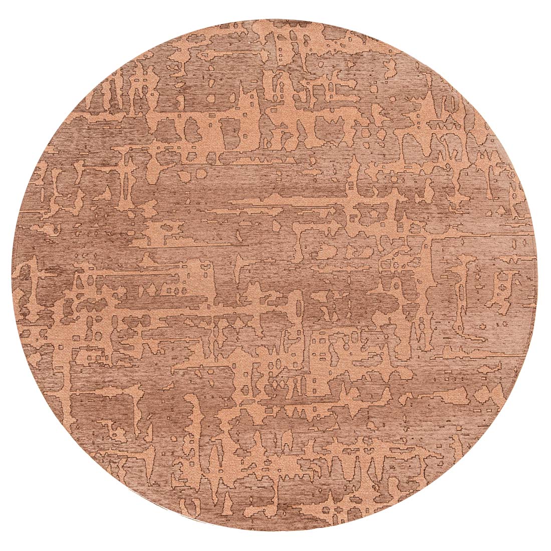 copper flatweave circle rug with subtle, organic pattern
