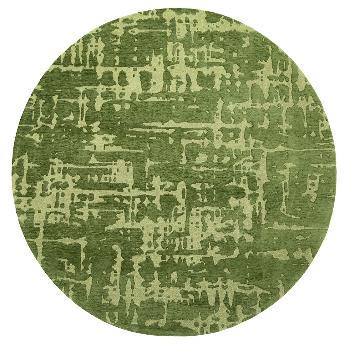 green flatweave circle rug with subtle, organic pattern
