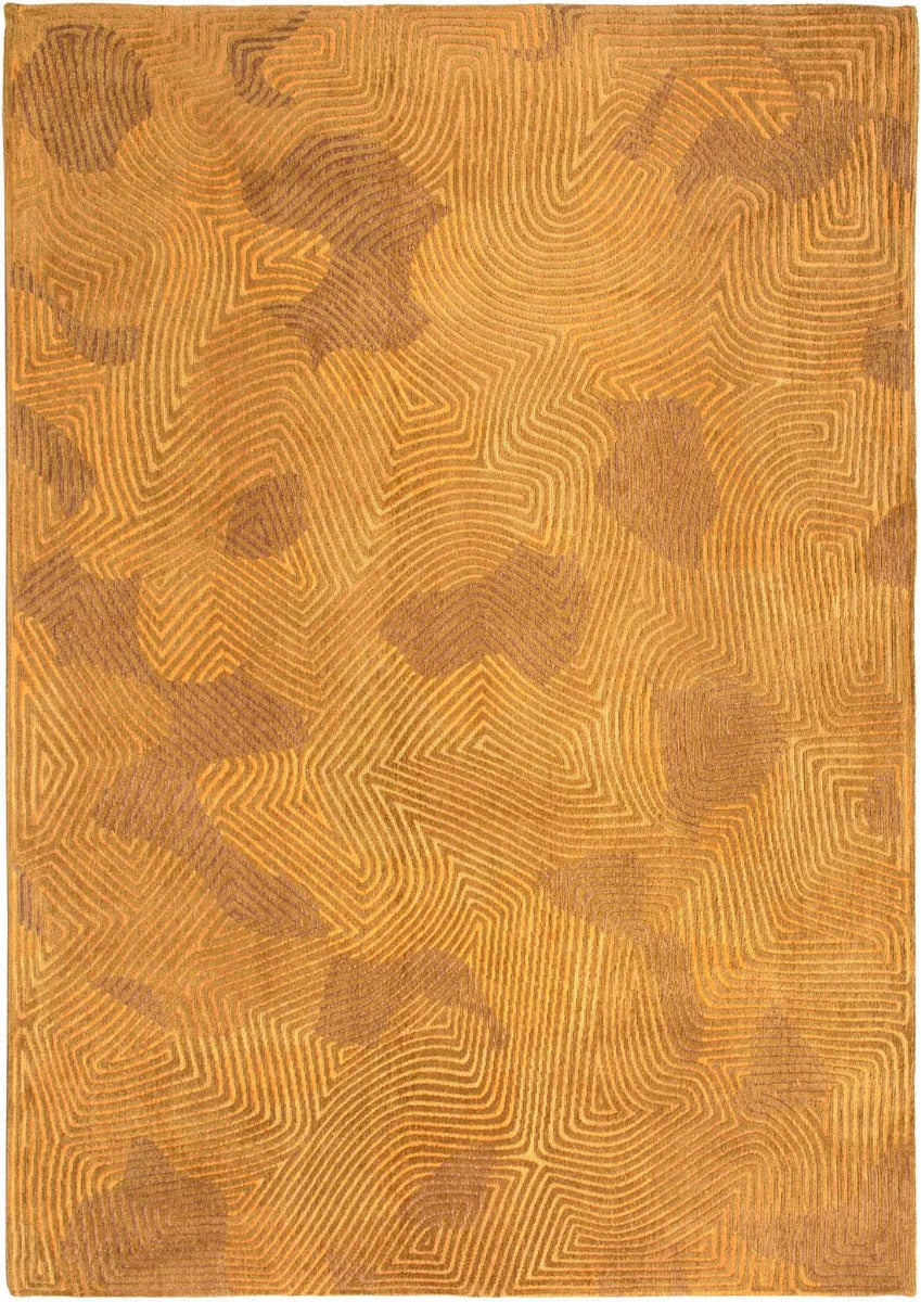gold flatweave area rug with organic, textured pattern
