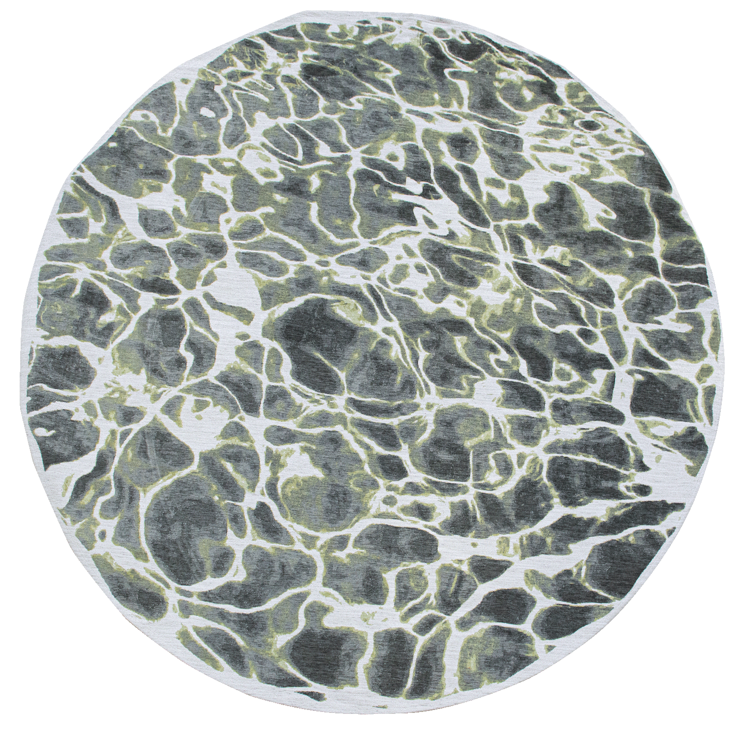 Modern circle rug with green abstract water inspired pattern