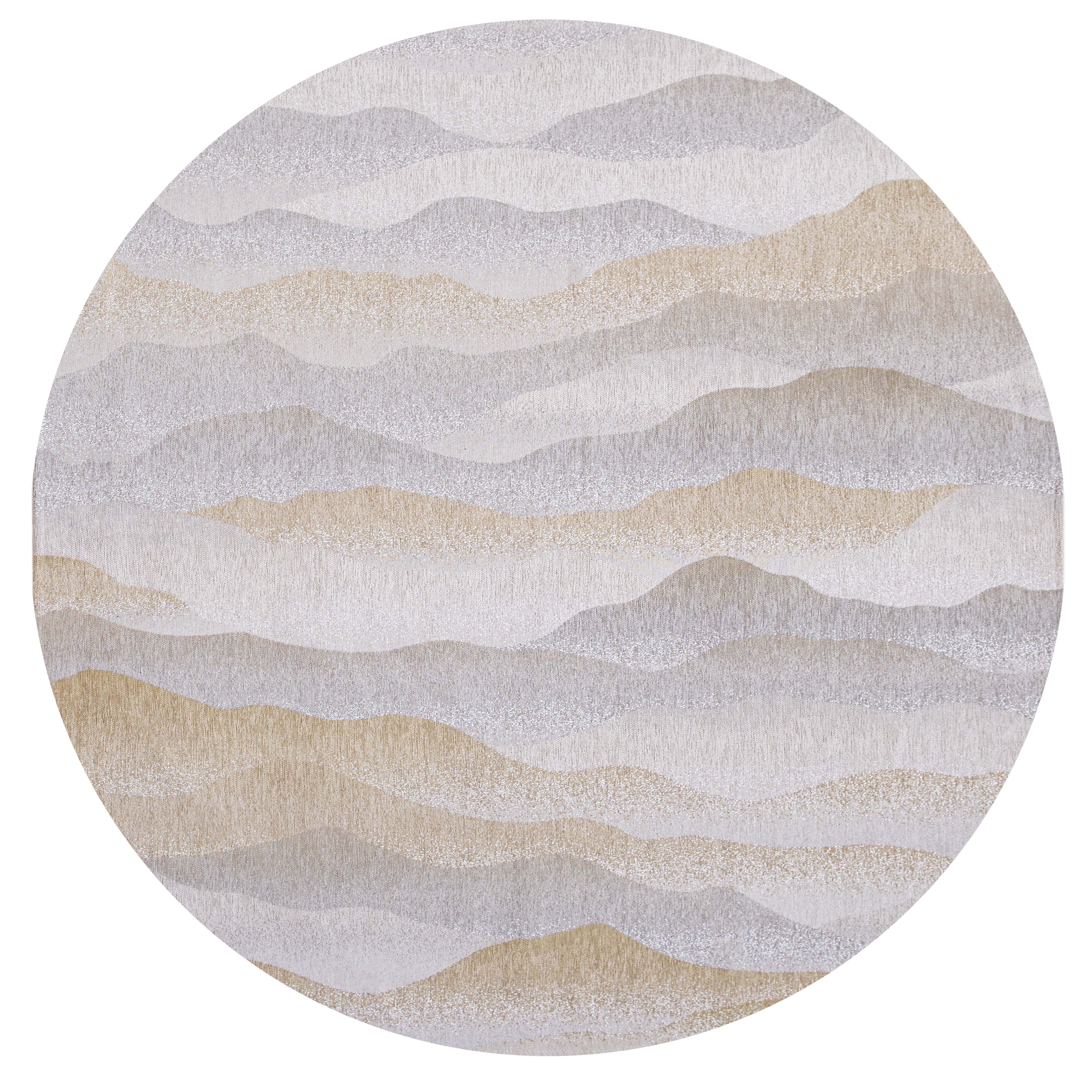 Modern circle rug with grey abstract mountain range pattern