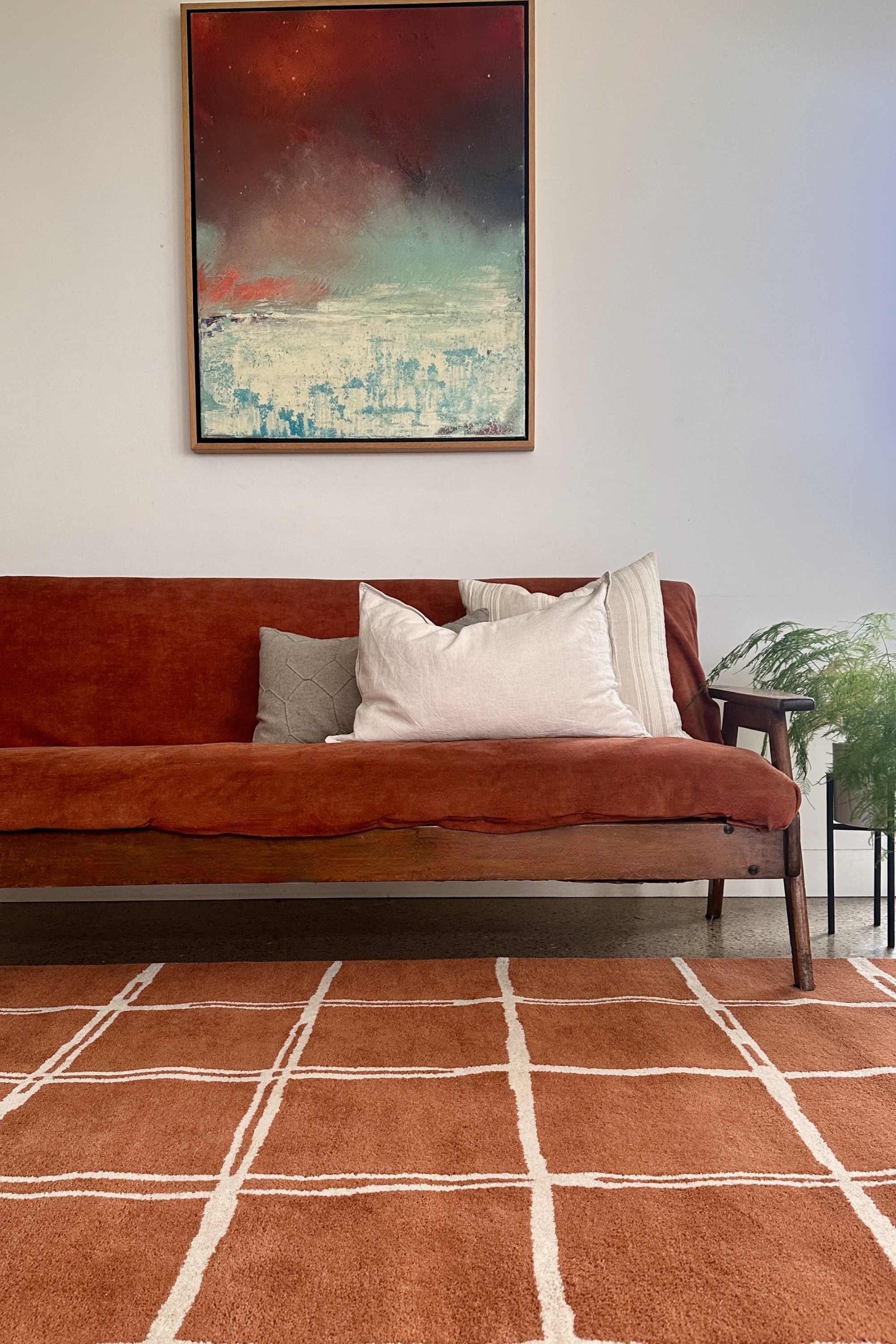 Albany Geometric Grid Rust Rug