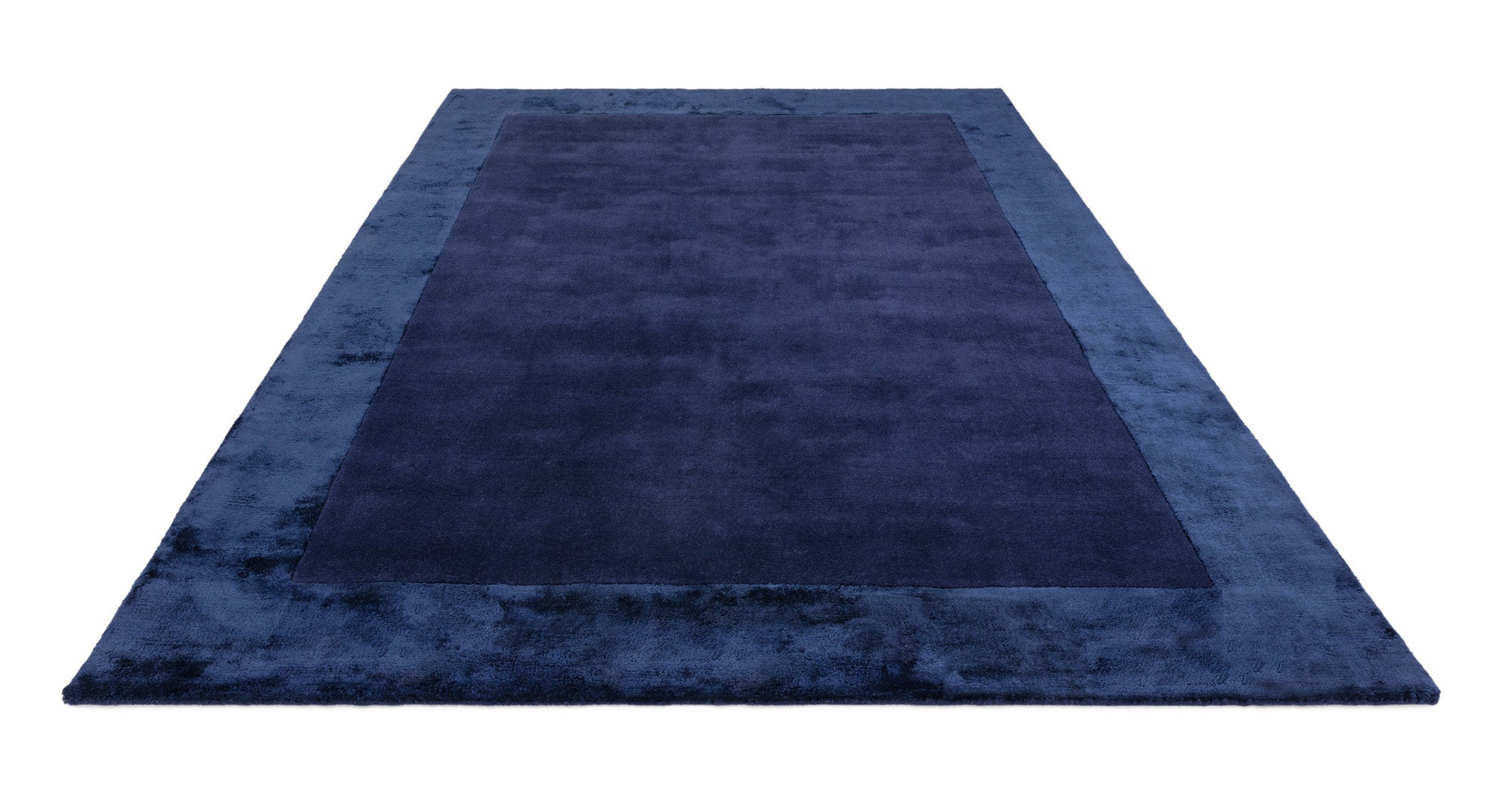 Navy wool and viscose rug with a border design