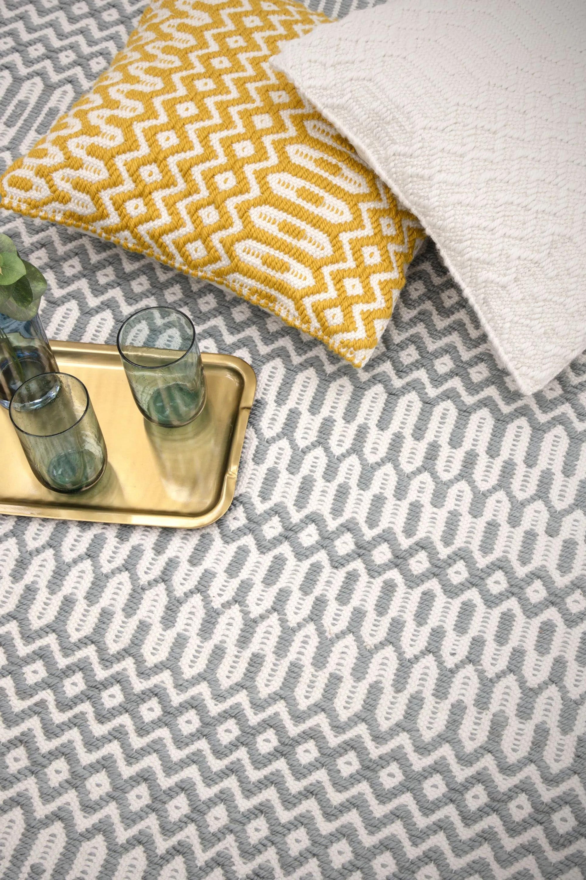 duck egg indoor/outdoor rug with geometric design