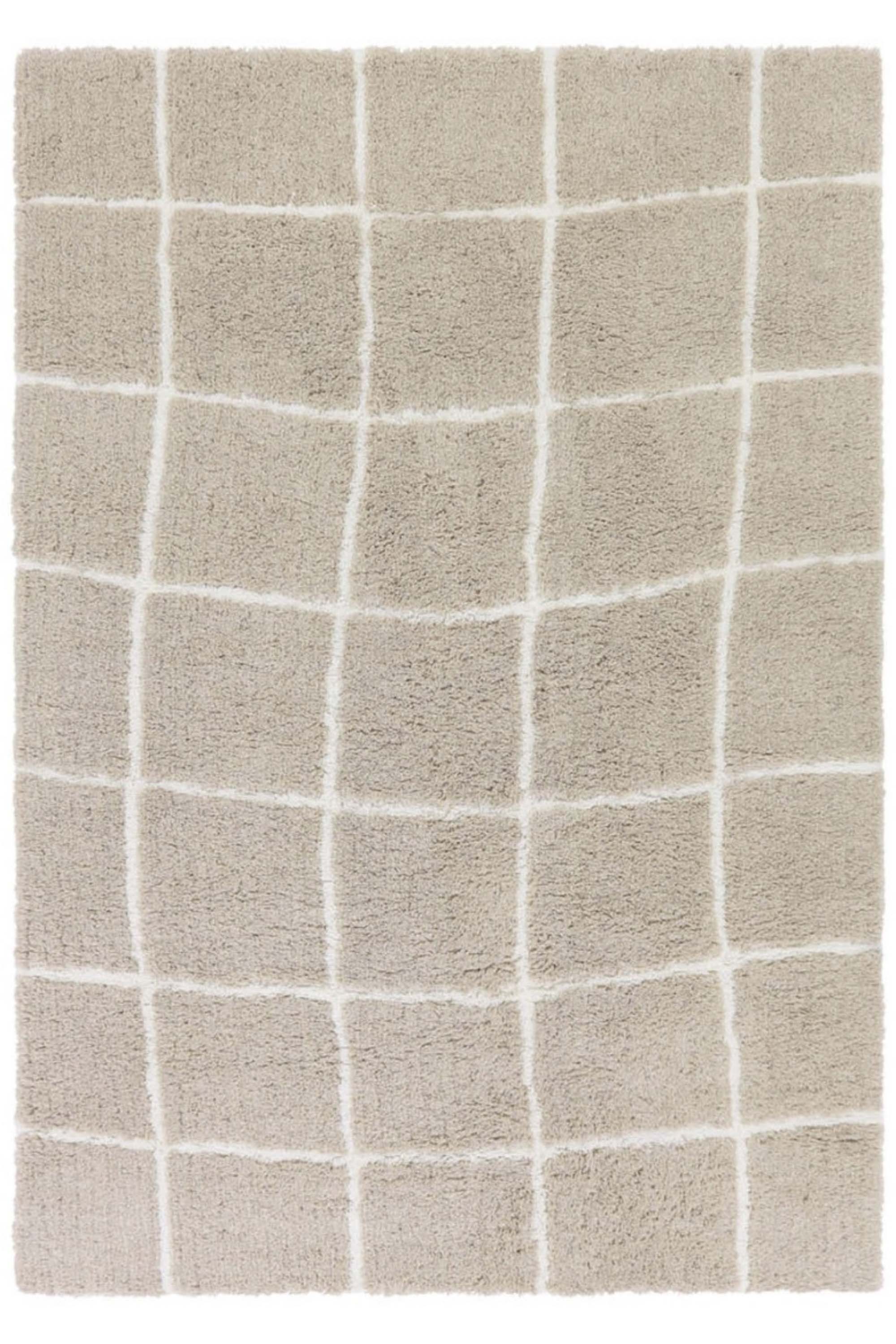 Beige woollen rug with white line feature