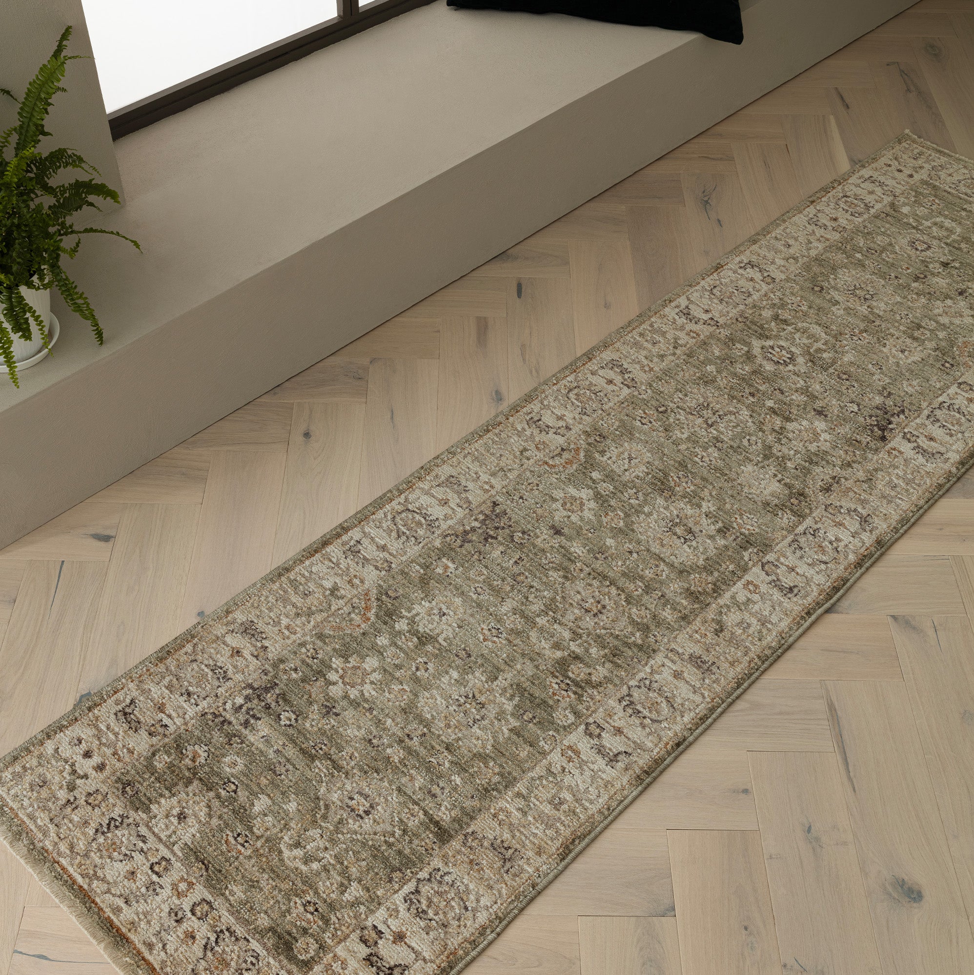 Heriz Ornate Green Runner