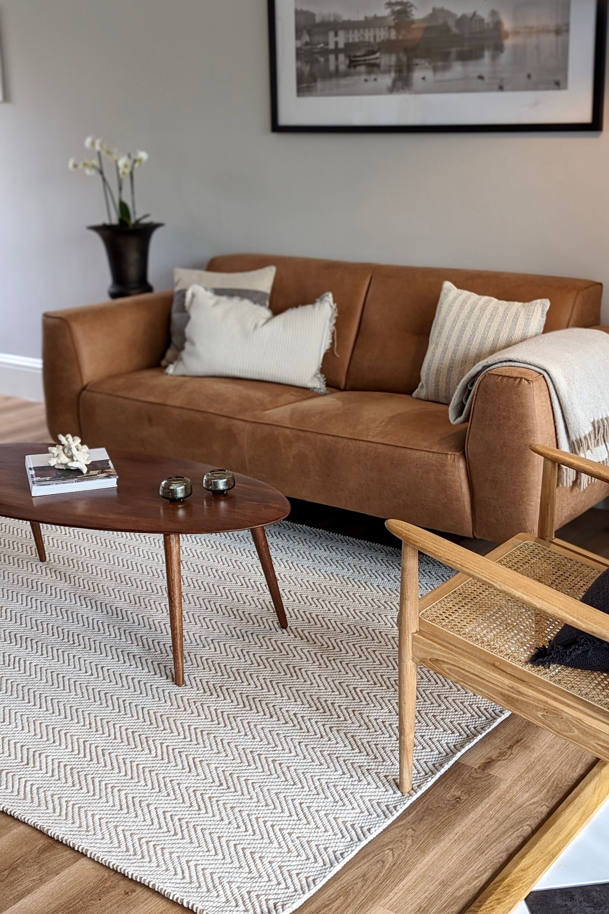 Neutral rug with chevron design