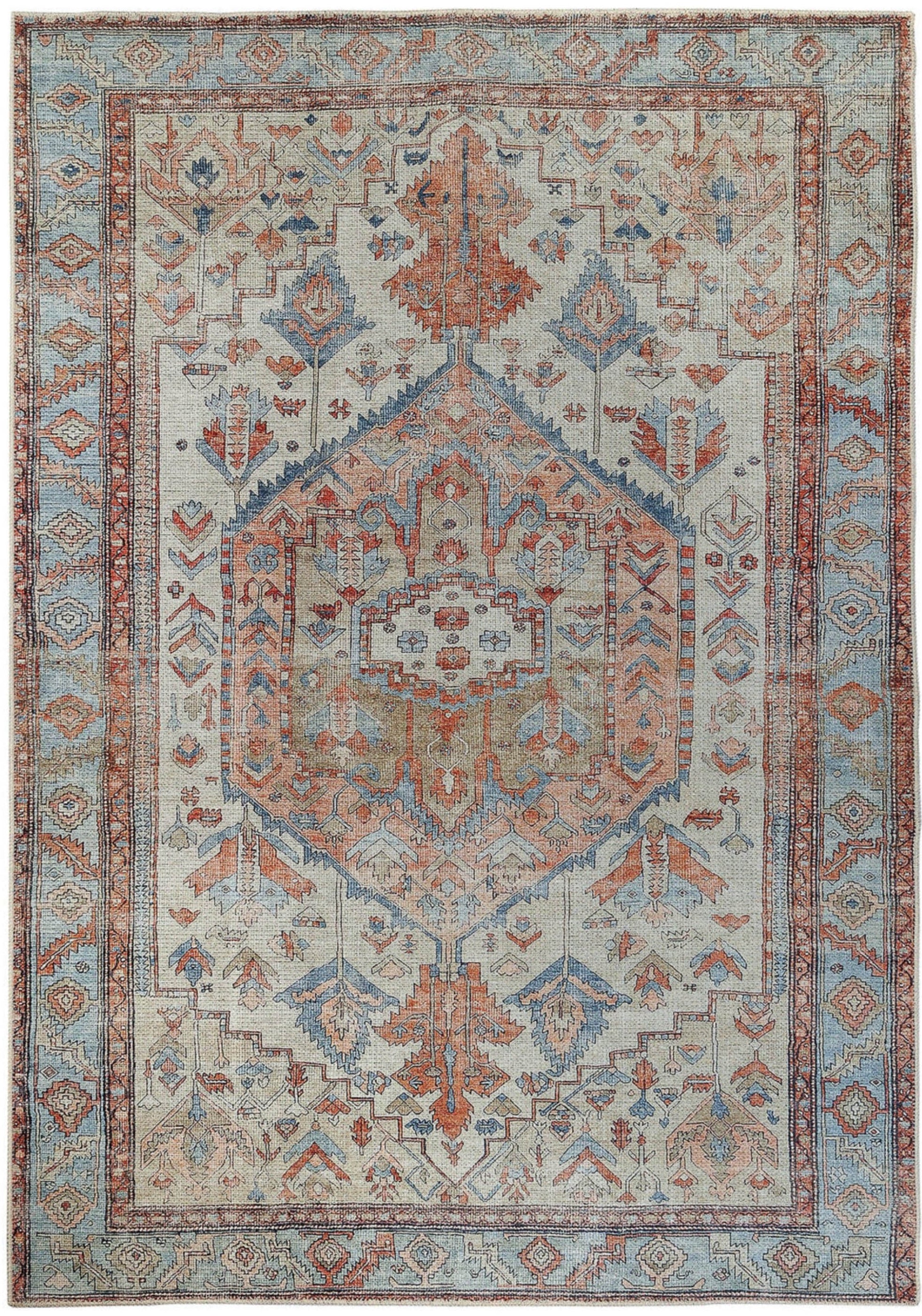 Bordered multicolour vintage style rug