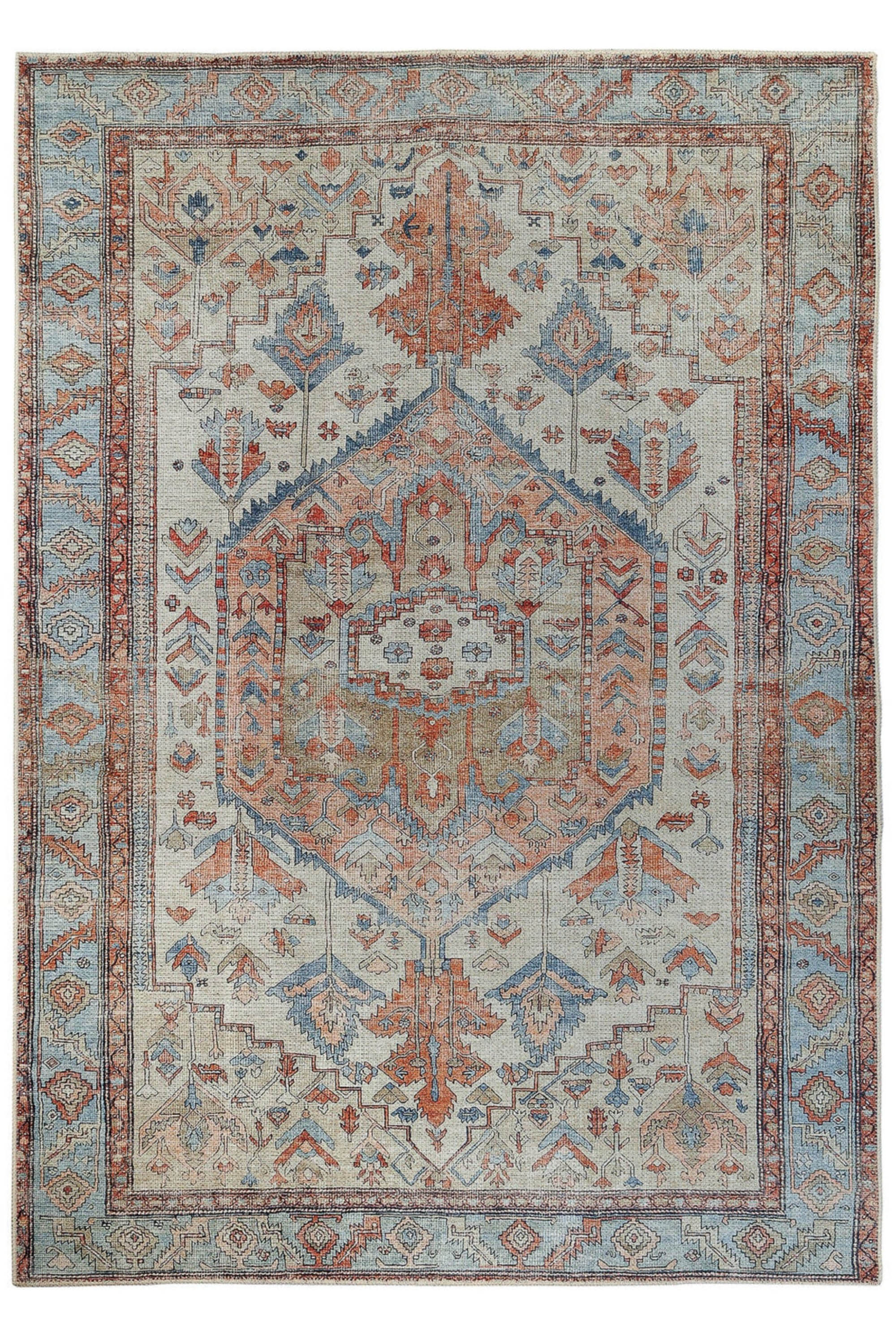 Bordered multicolour vintage style rug