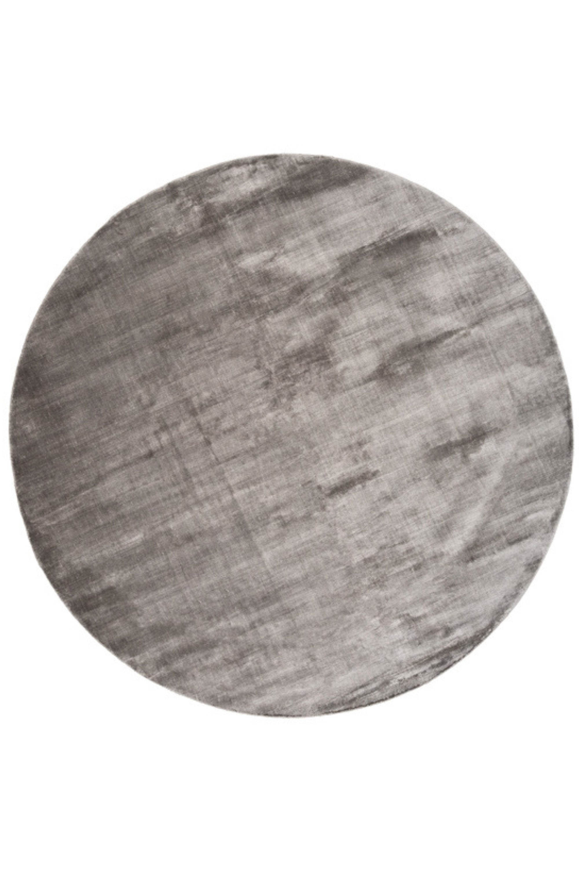 Plain round grey viscose rug