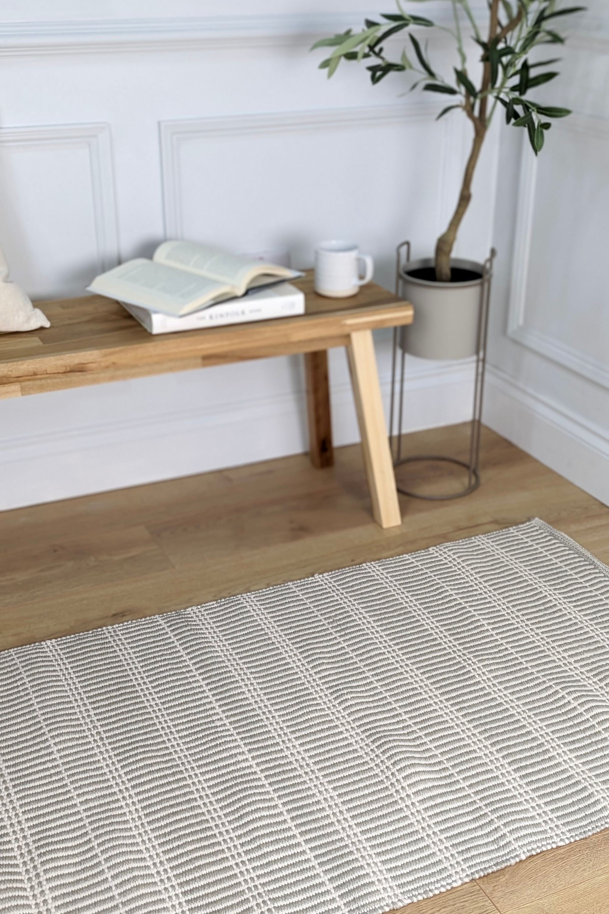 Modern striped runner in neutral tones