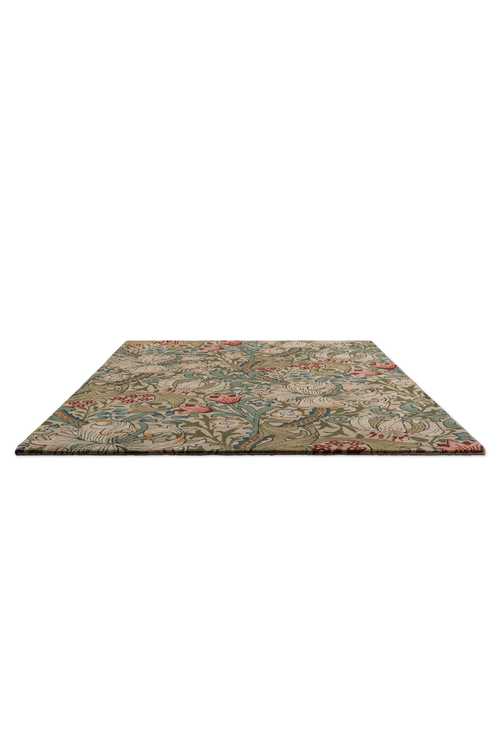 Morris & Co Golden Lily Green Red Rug 130107