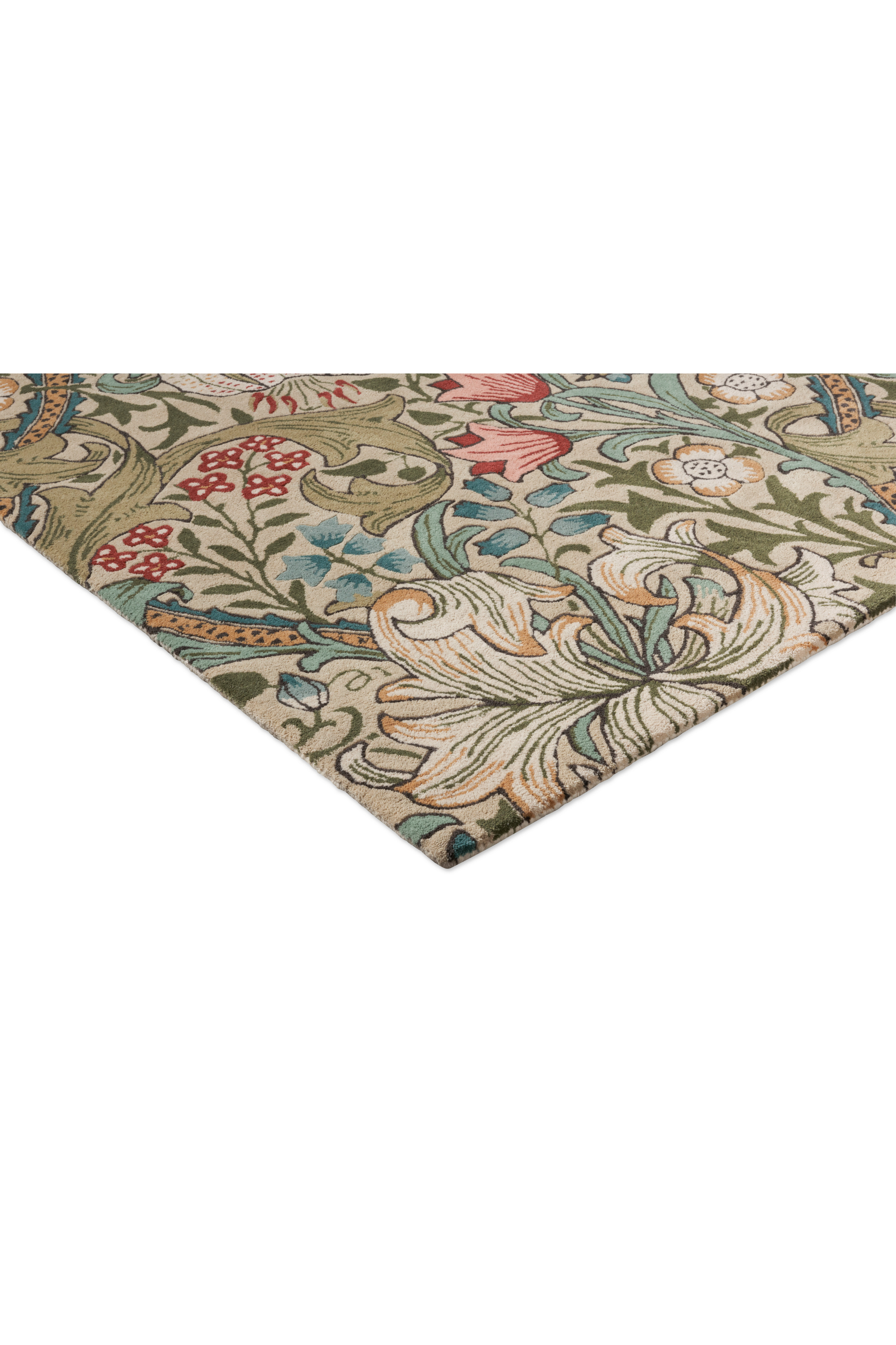Morris & Co Golden Lily Green Red Rug 130107