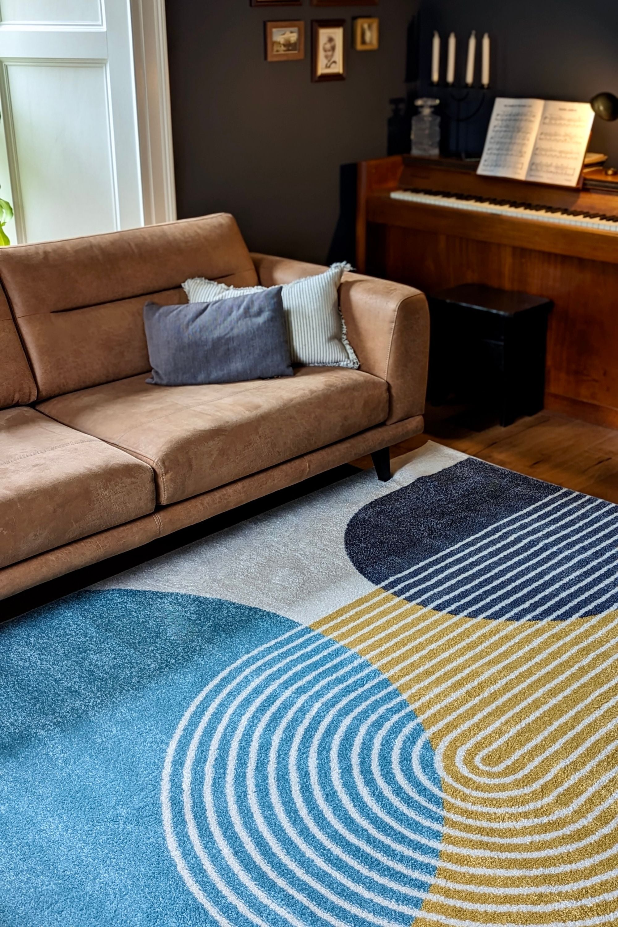 retro blue flatweave rug