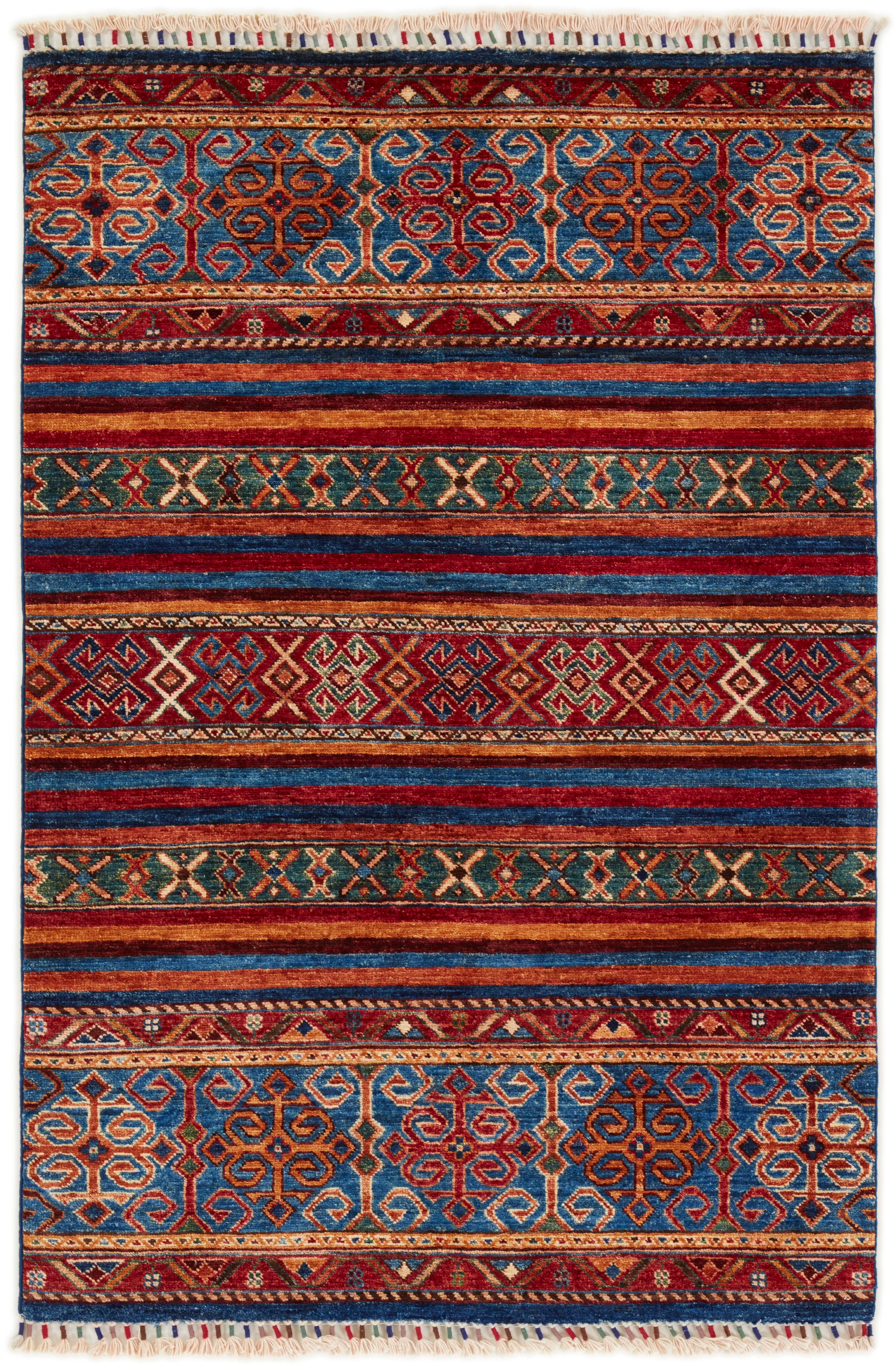 Authentic oriental Shall collection rug with traditional tile pattern in multicolour.