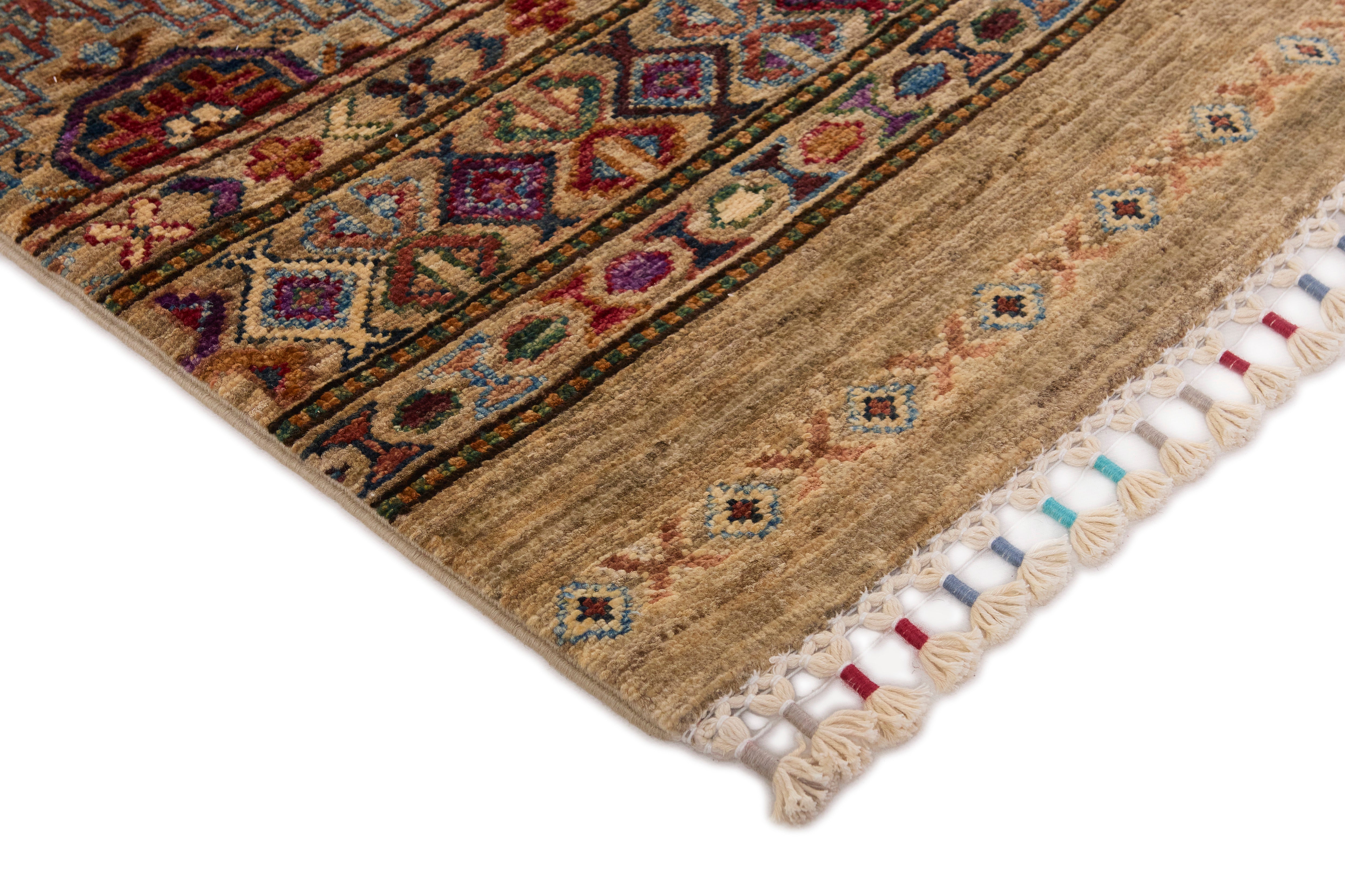 Authentic oriental Shall collection rug with traditional tile pattern in multicolour.