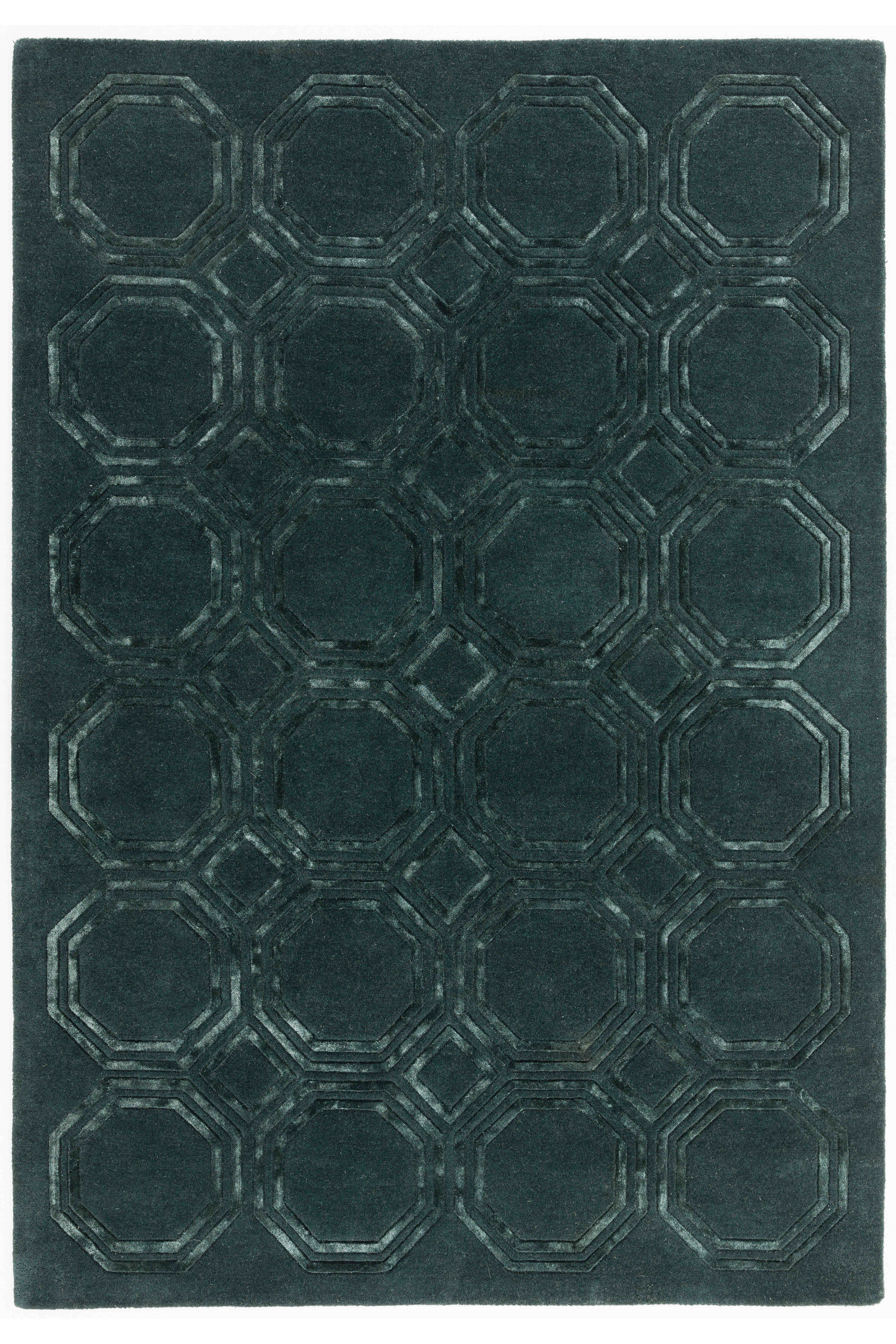 Geometric Petrol Wool Rug