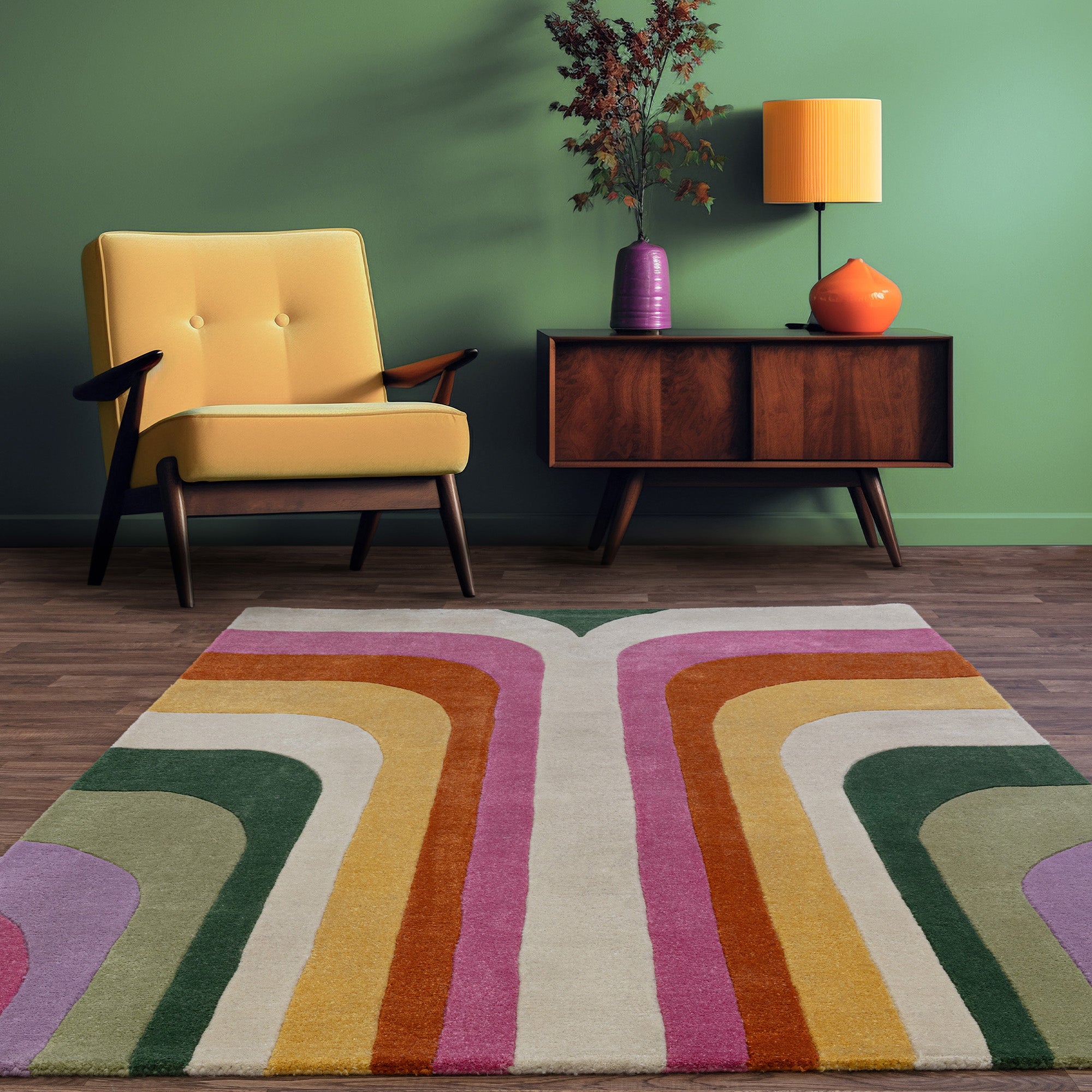 Multicolour retro style rug