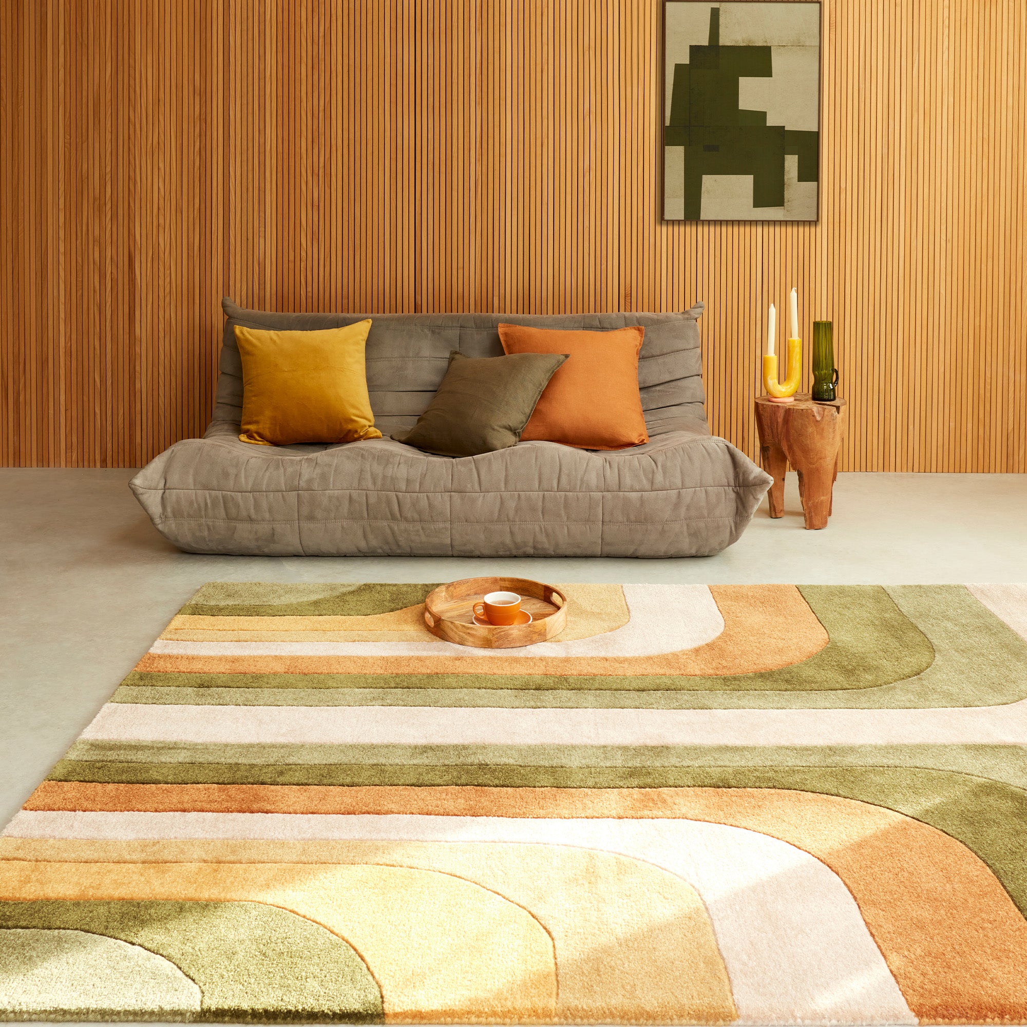 Multicolour retro style rug