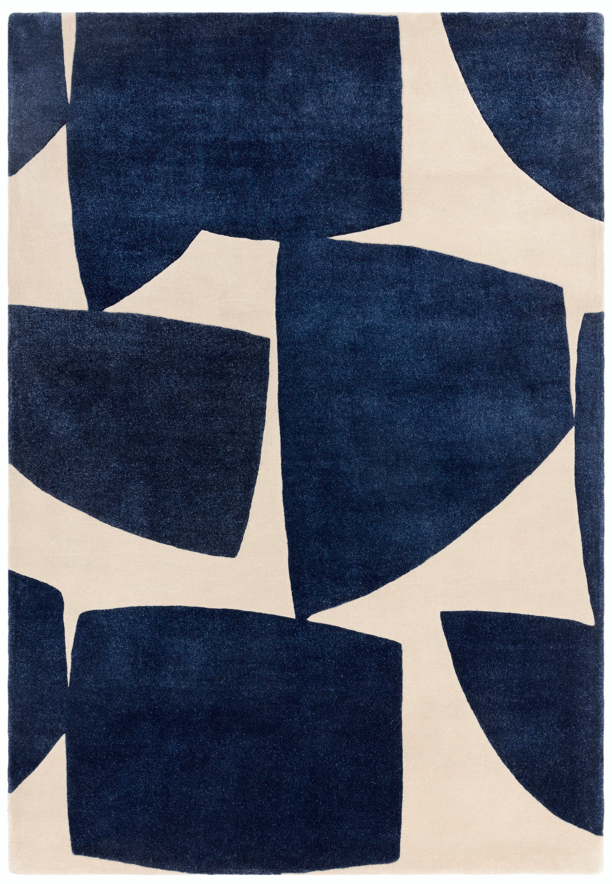Blue and cream rug with abstract pattern