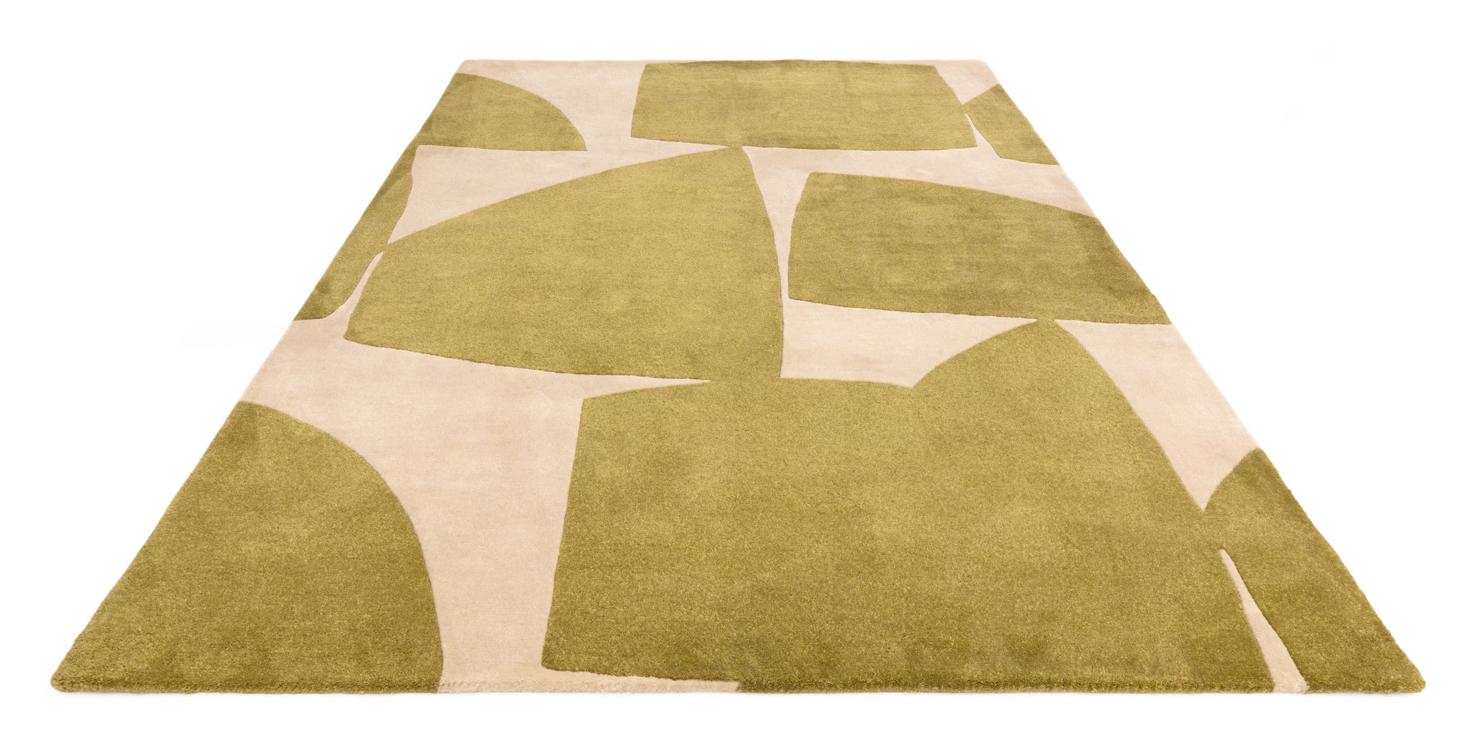 Sage green and cream rug with abstract pattern