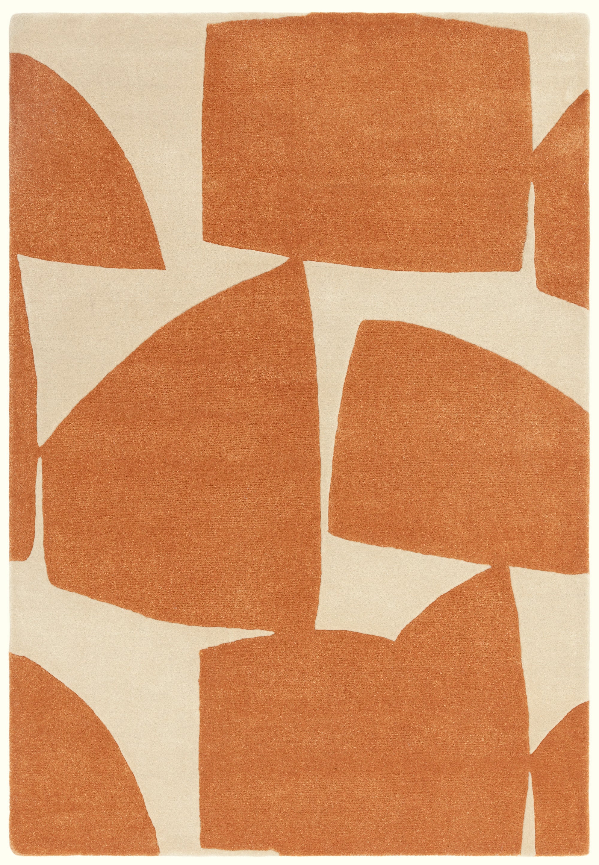 Orange and cream rug with abstract pattern