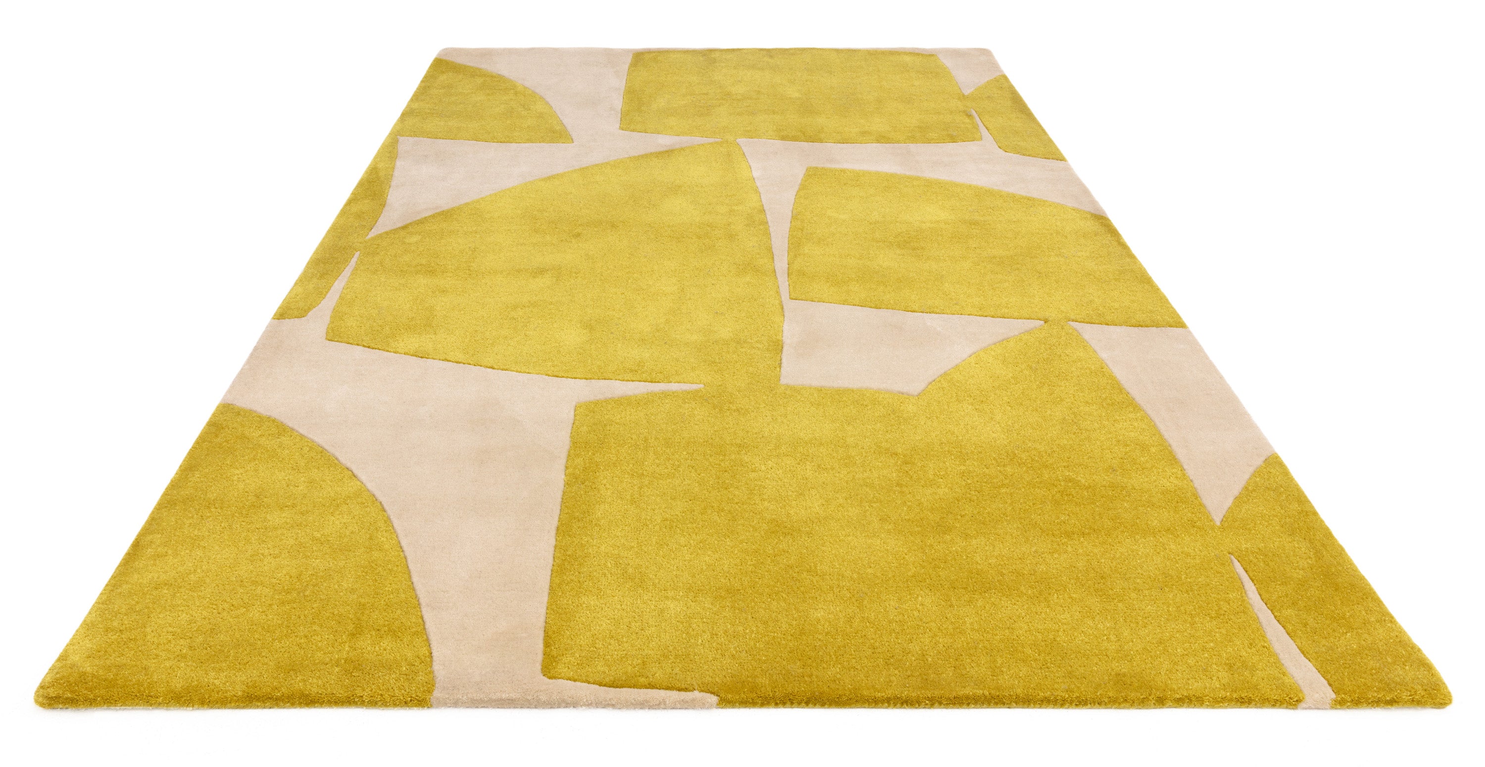 Yellow and cream rug with abstract pattern