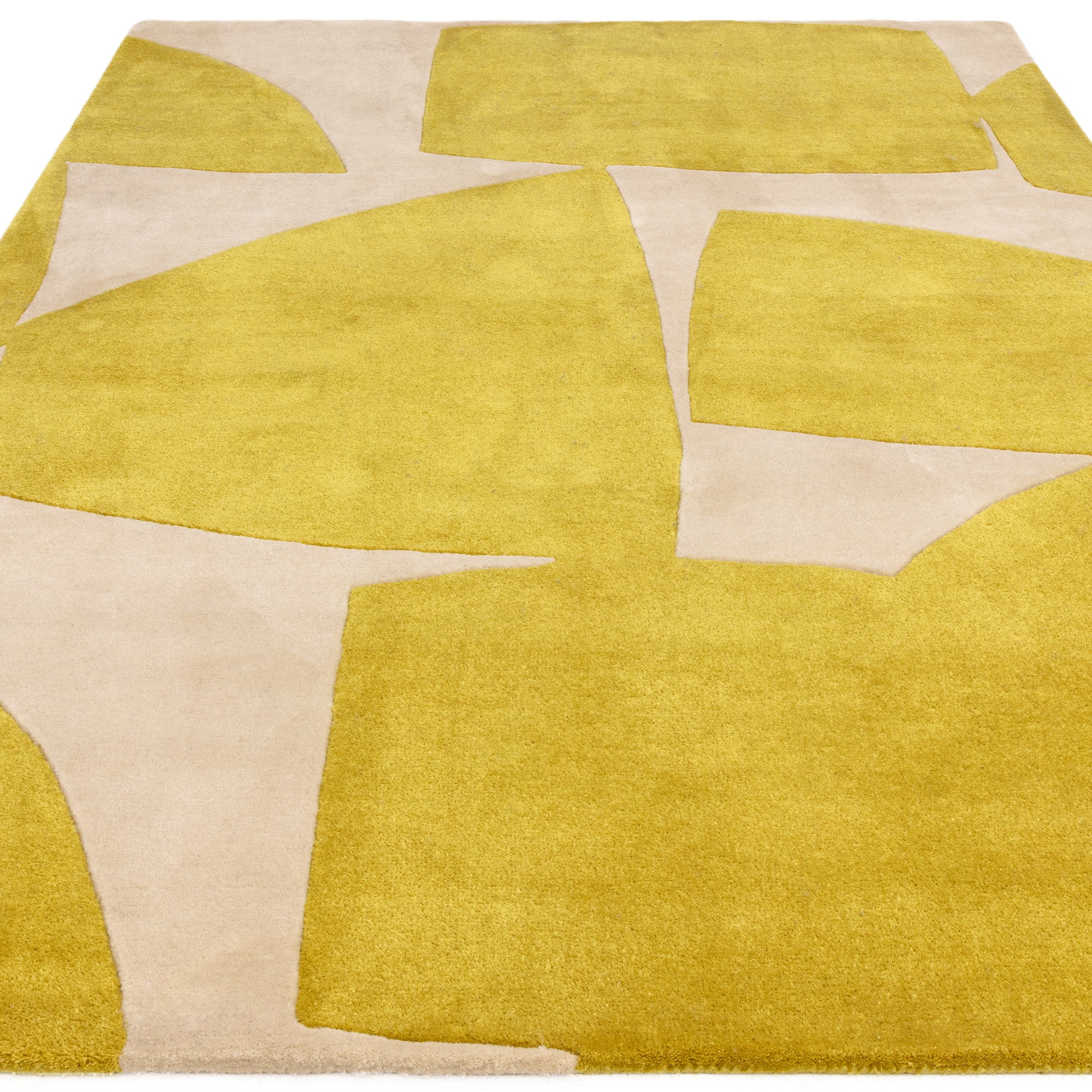 Yellow and cream rug with abstract pattern