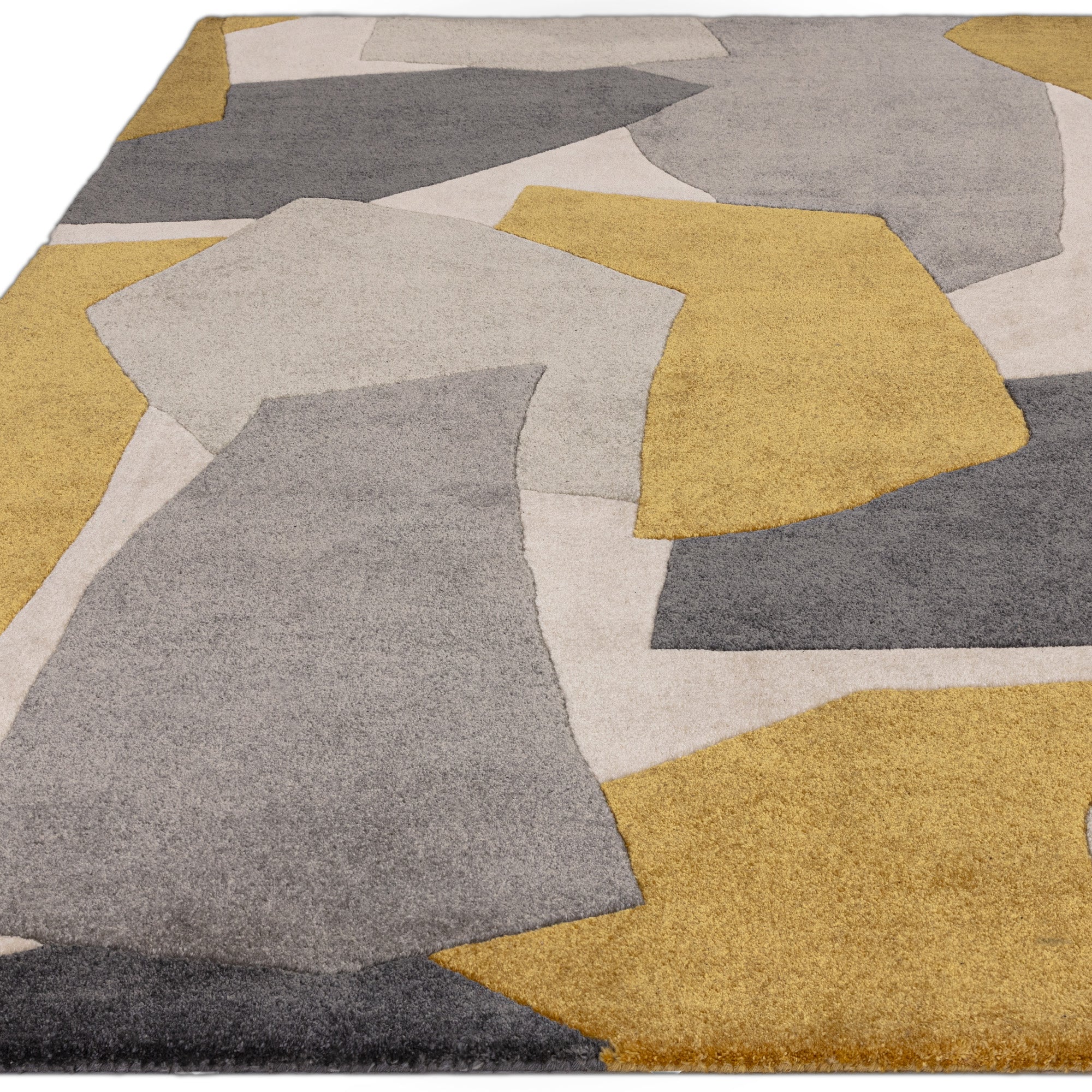 Multicolour rug with abstract pattern in orange, grey, and cream tones