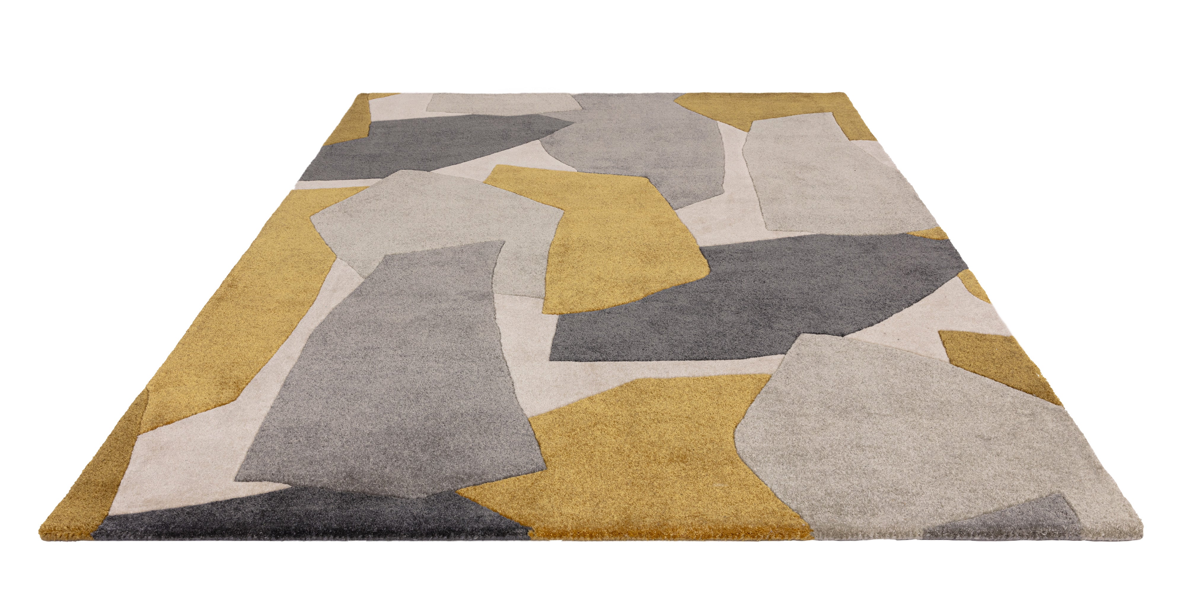 Multicolour rug with abstract pattern in orange, grey, and cream tones