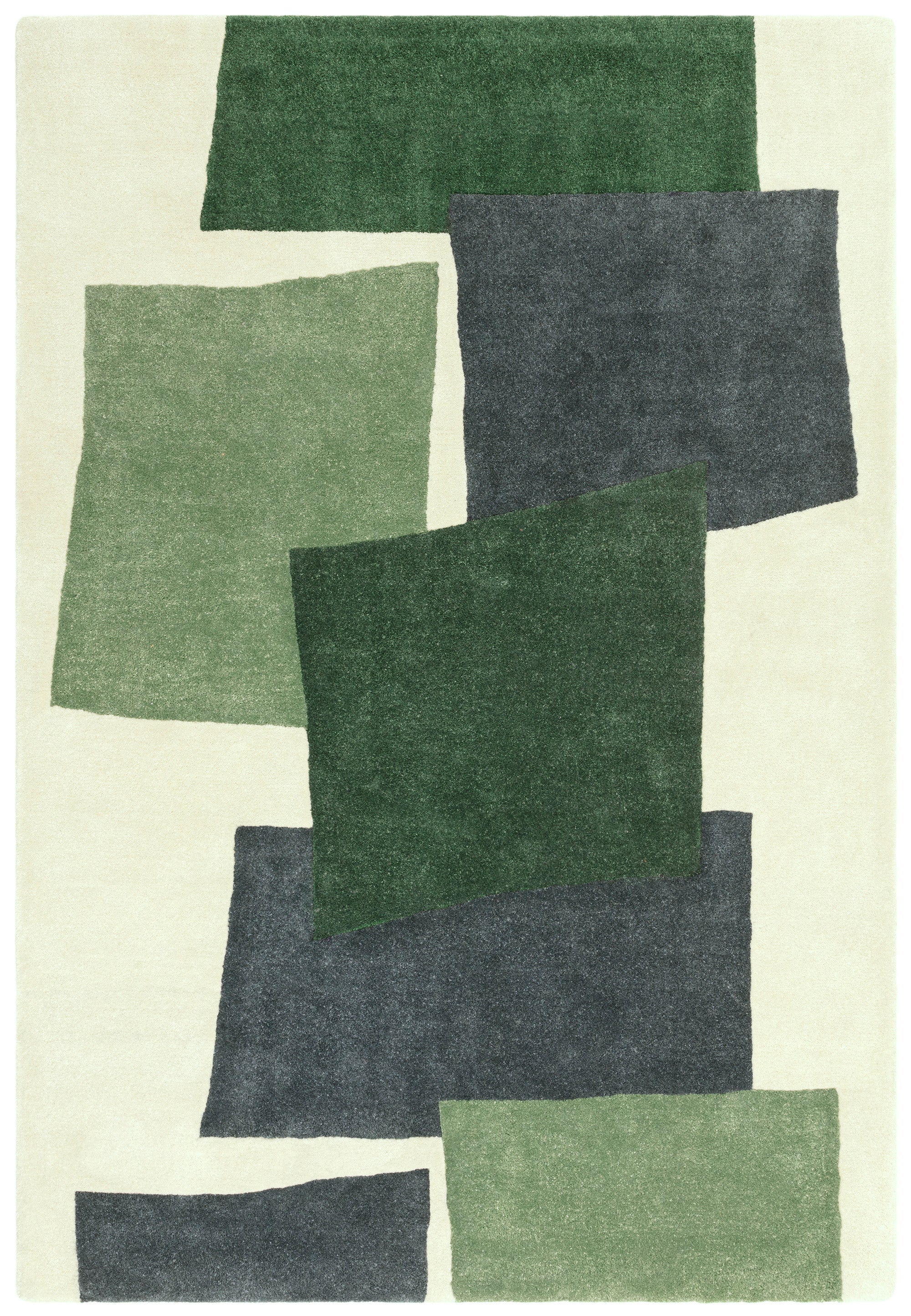 Green rug with an abstract rectangular pattern