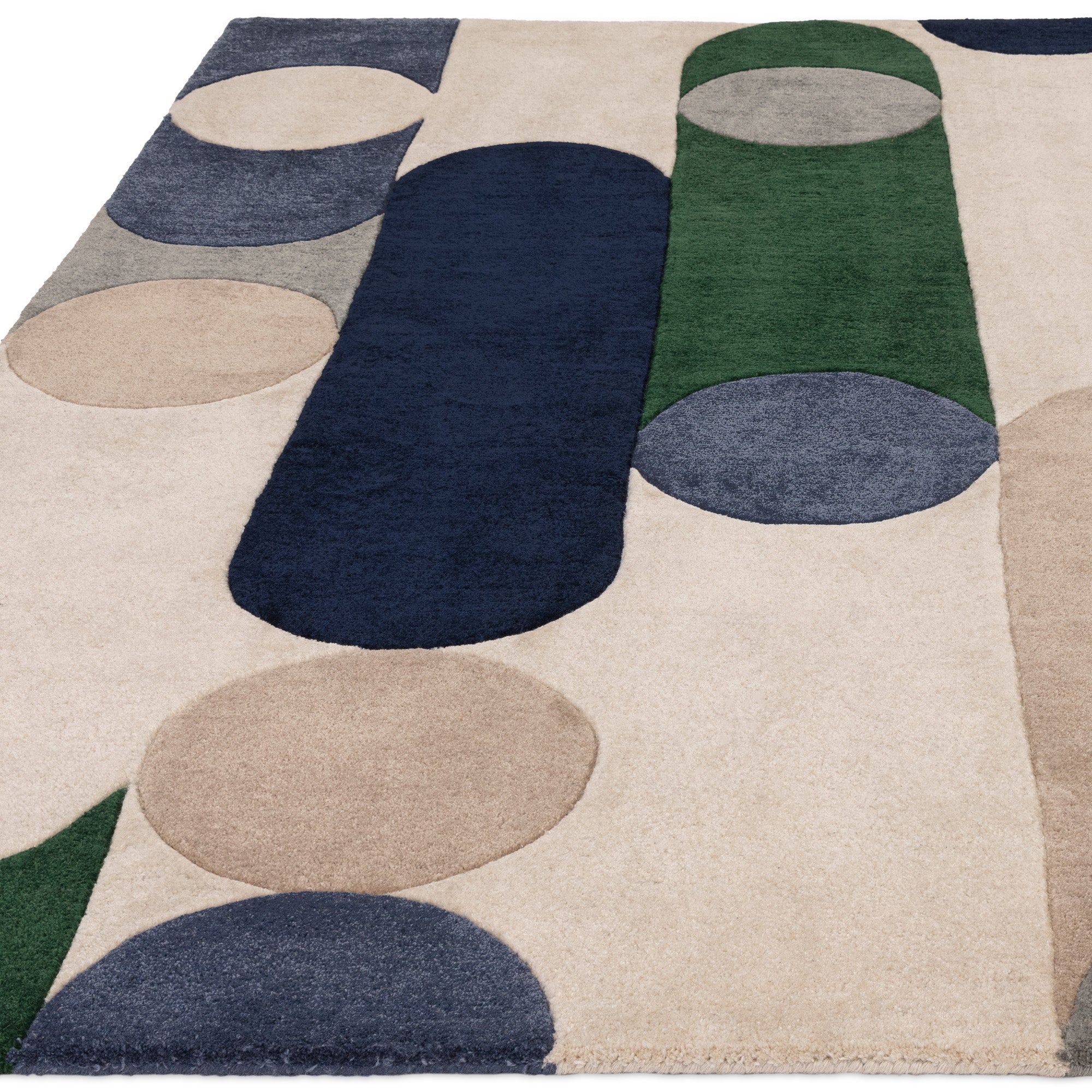 Multicolour retro rug with linear and circle pattern