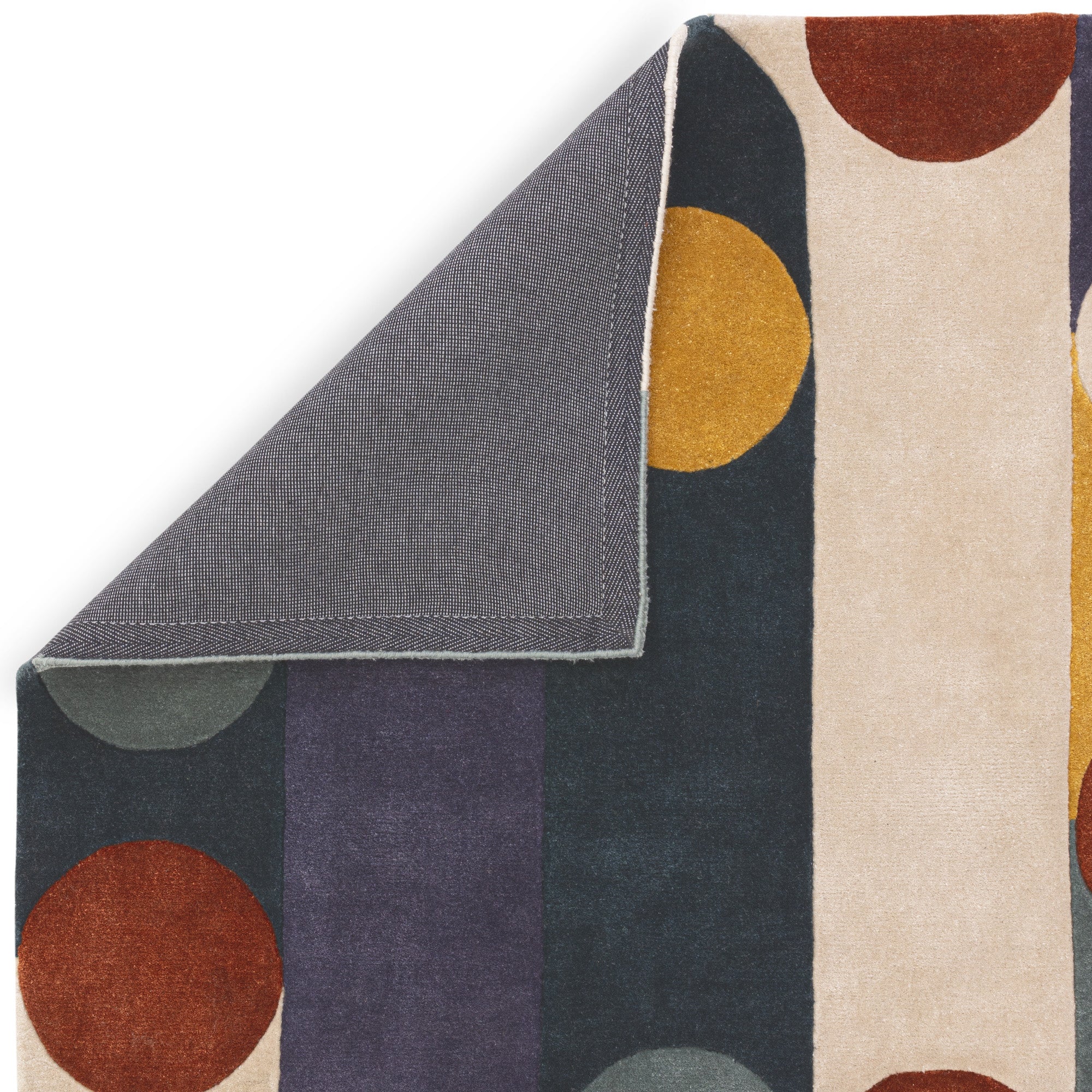 Multicolour retro rug with linear and circle pattern