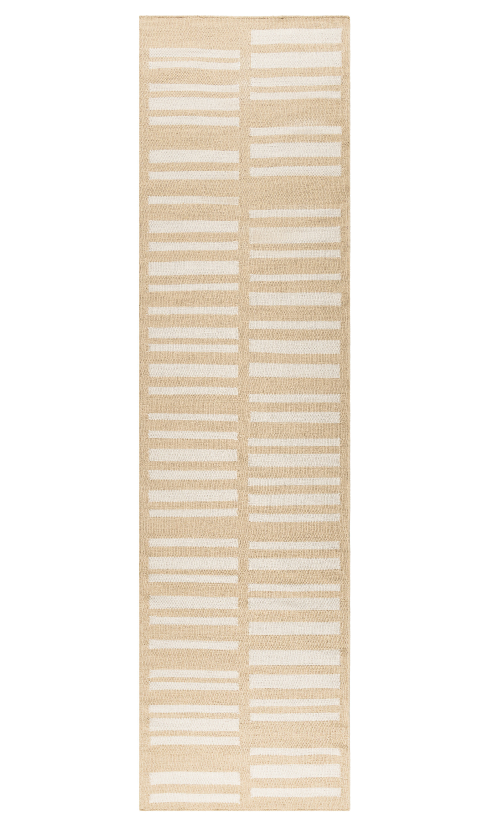 beige and straw toned wool and cotton runner rug featuring an irregular linear pattern
