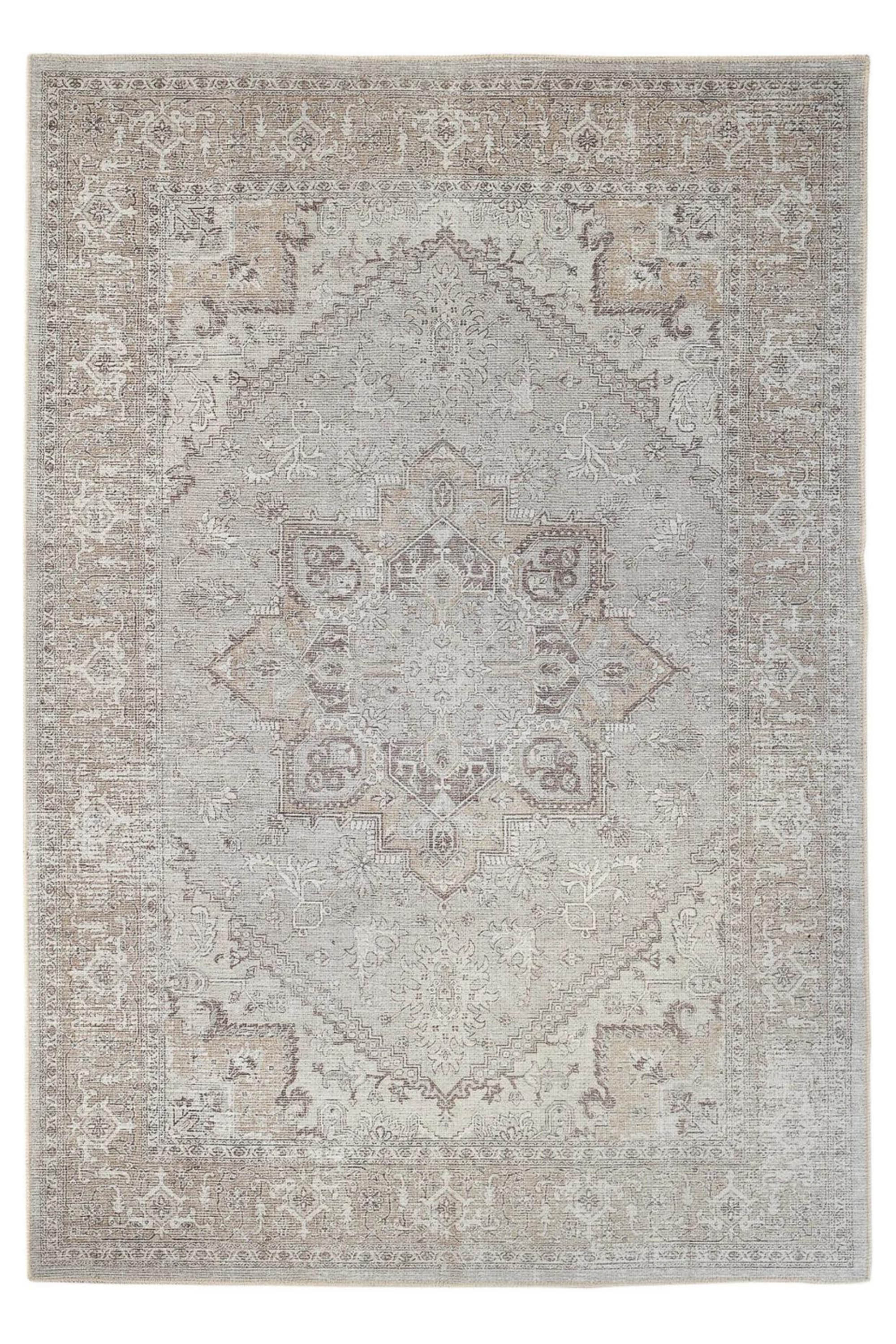 Brown bordered vintage style rug