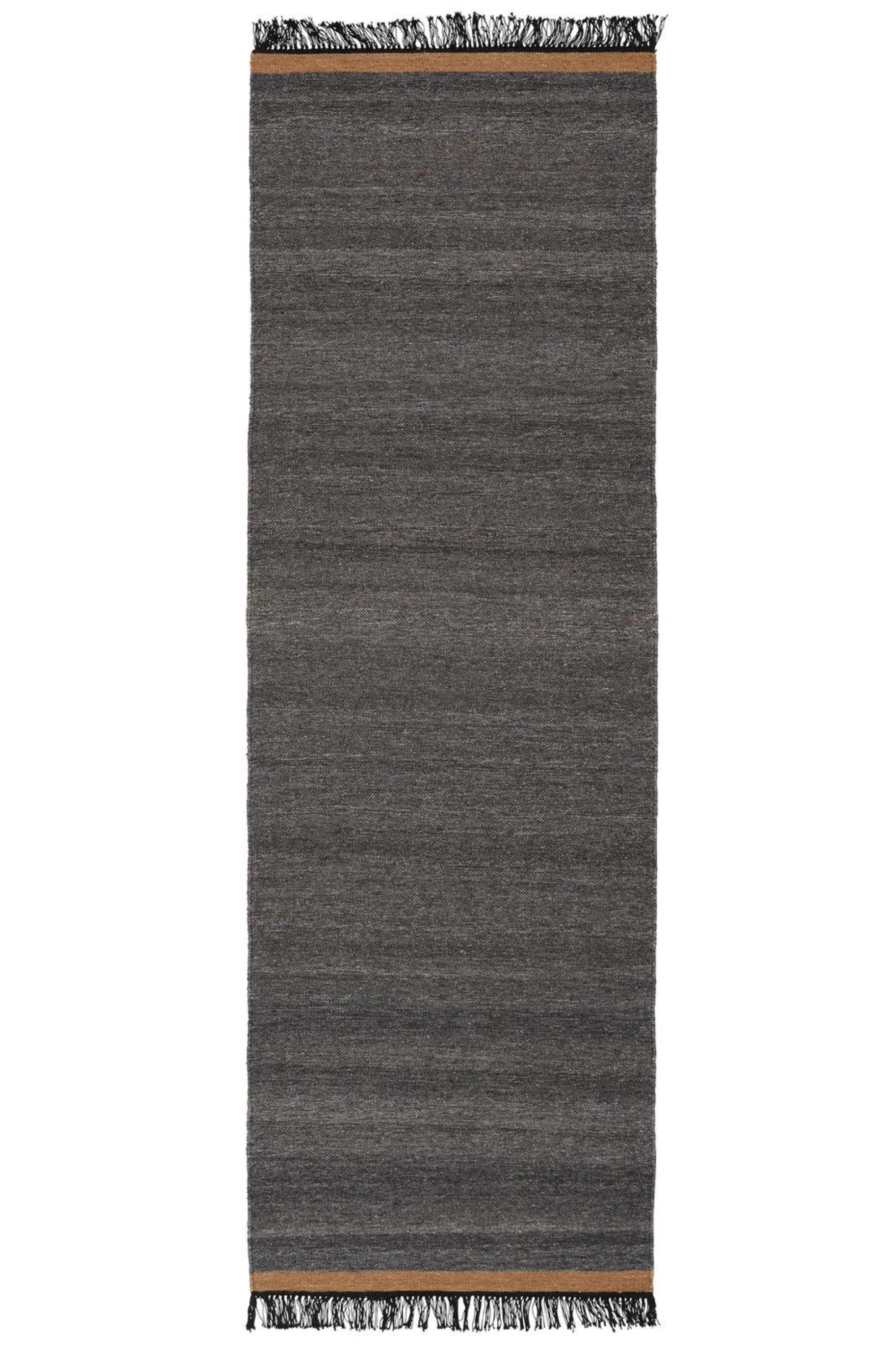 Plain black wool/viscose runner